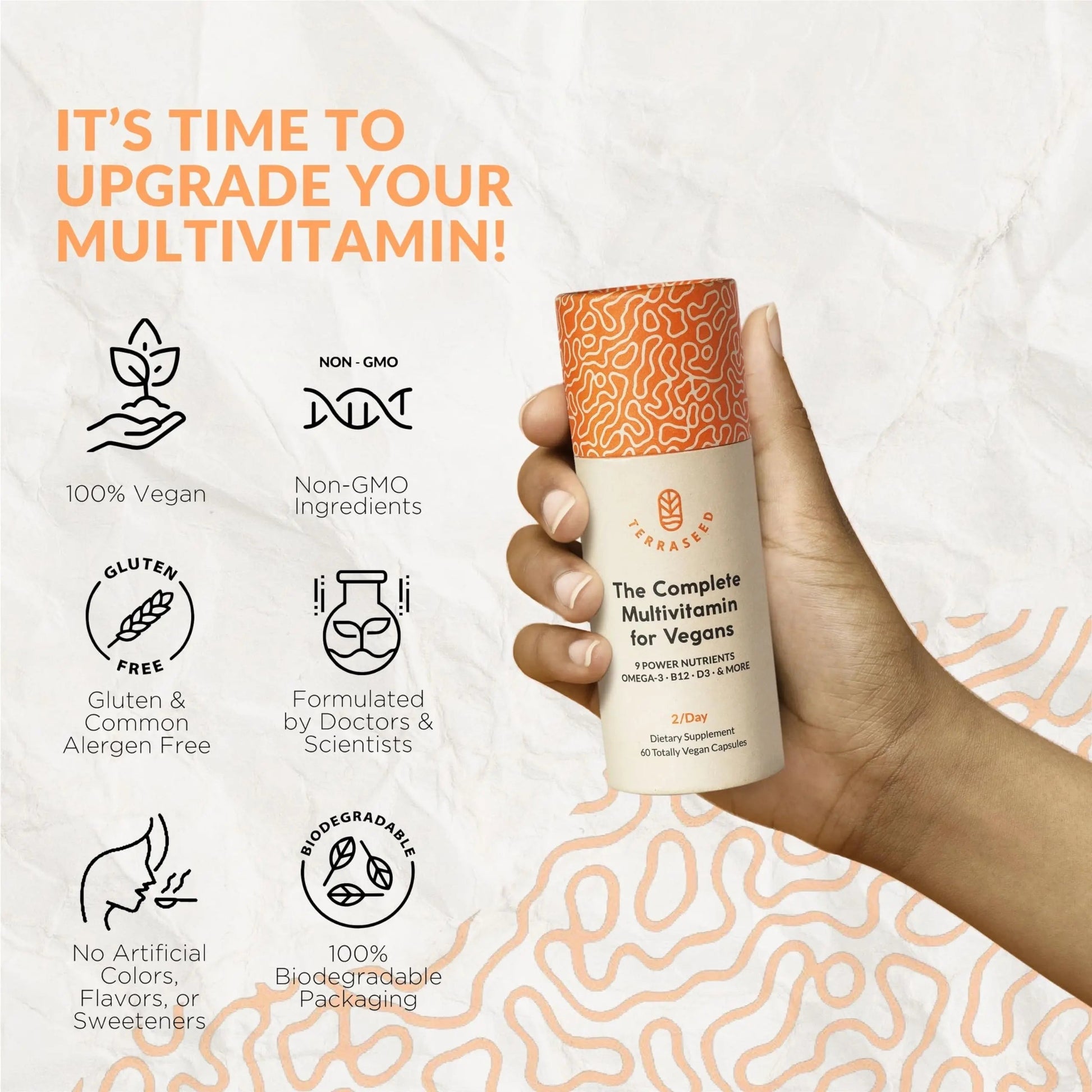 Complete Vegan Multivitamin with Iron, Omega 3, Vitamin D3, Folate, Zinc, Vitamin B12, & More - 100% Sustainable Vegan Vitamins Terraseed uk supplements