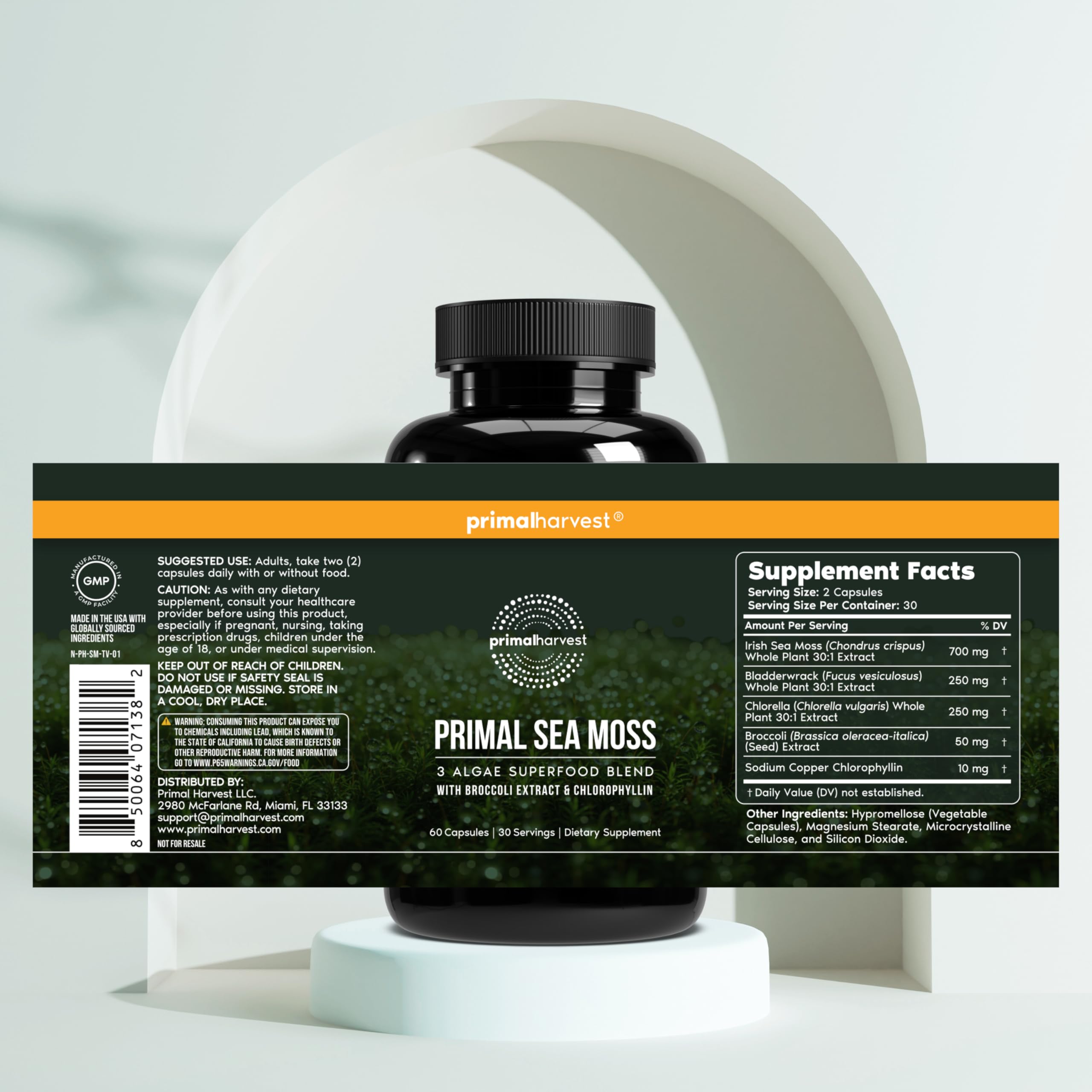 Primal Harvest Sea Moss Capsules with Bladderwack and Irish Sea Moss, Chlorella, Broccoli Seed Extract Plant-Based Supplements for Adults Primal Harvest uk supplements