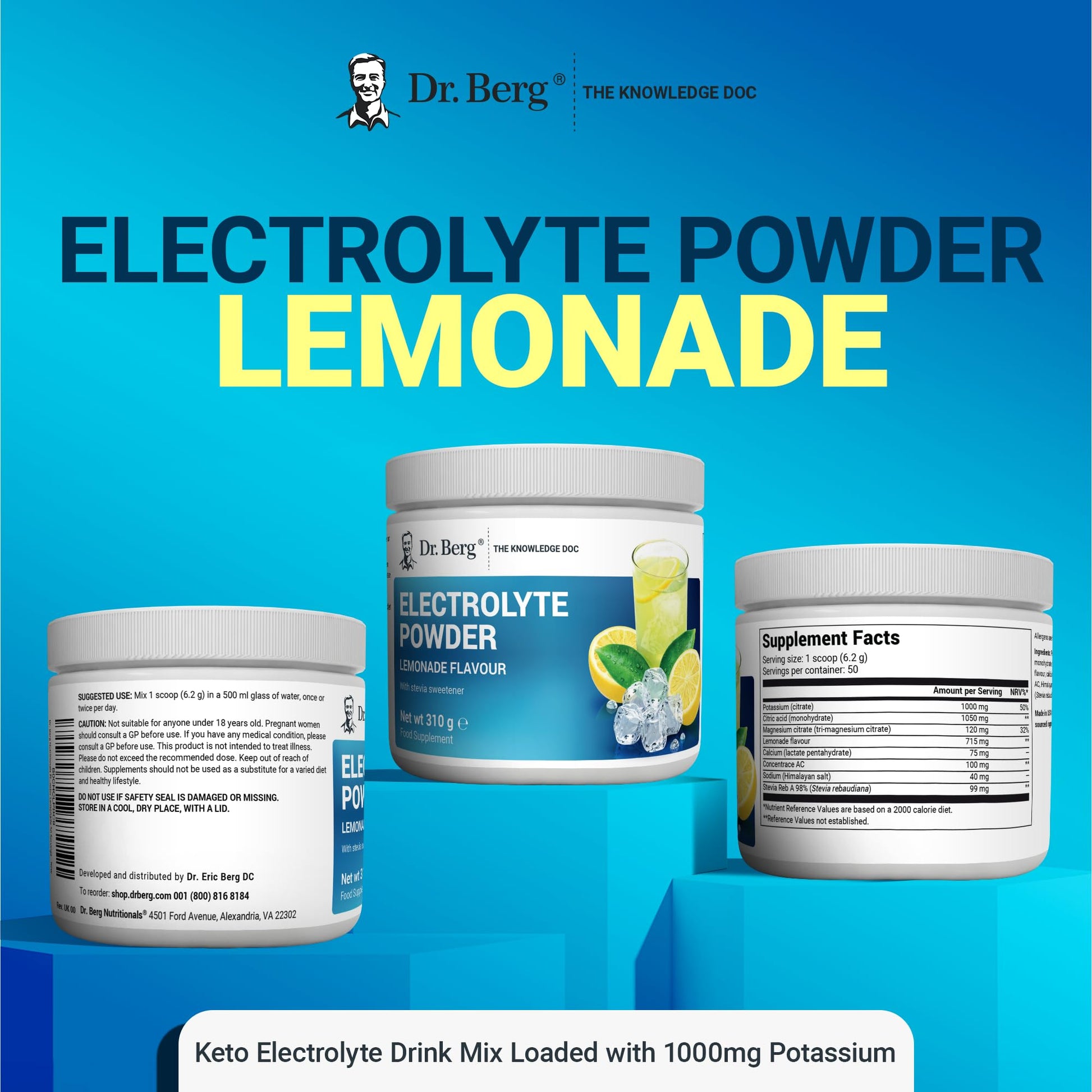 Dr. Berg Electrolyte Powder - Electrolyte Drink Supplements with 1000mg Potassium Dr. Berg Nutritionals uk supplements