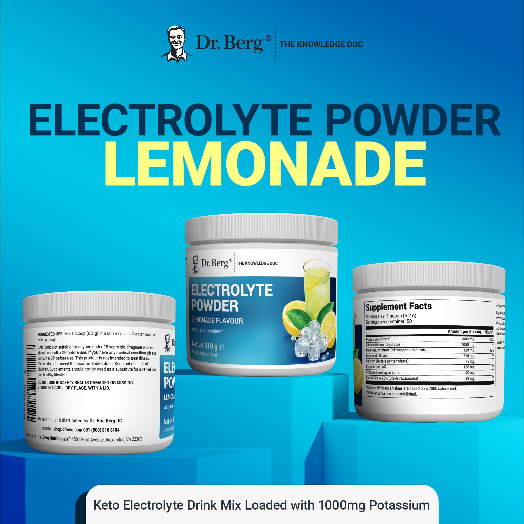Dr. Berg Electrolyte Powder - Electrolyte Drink Supplements with 1000mg Potassium Dr. Berg Nutritionals uk supplements