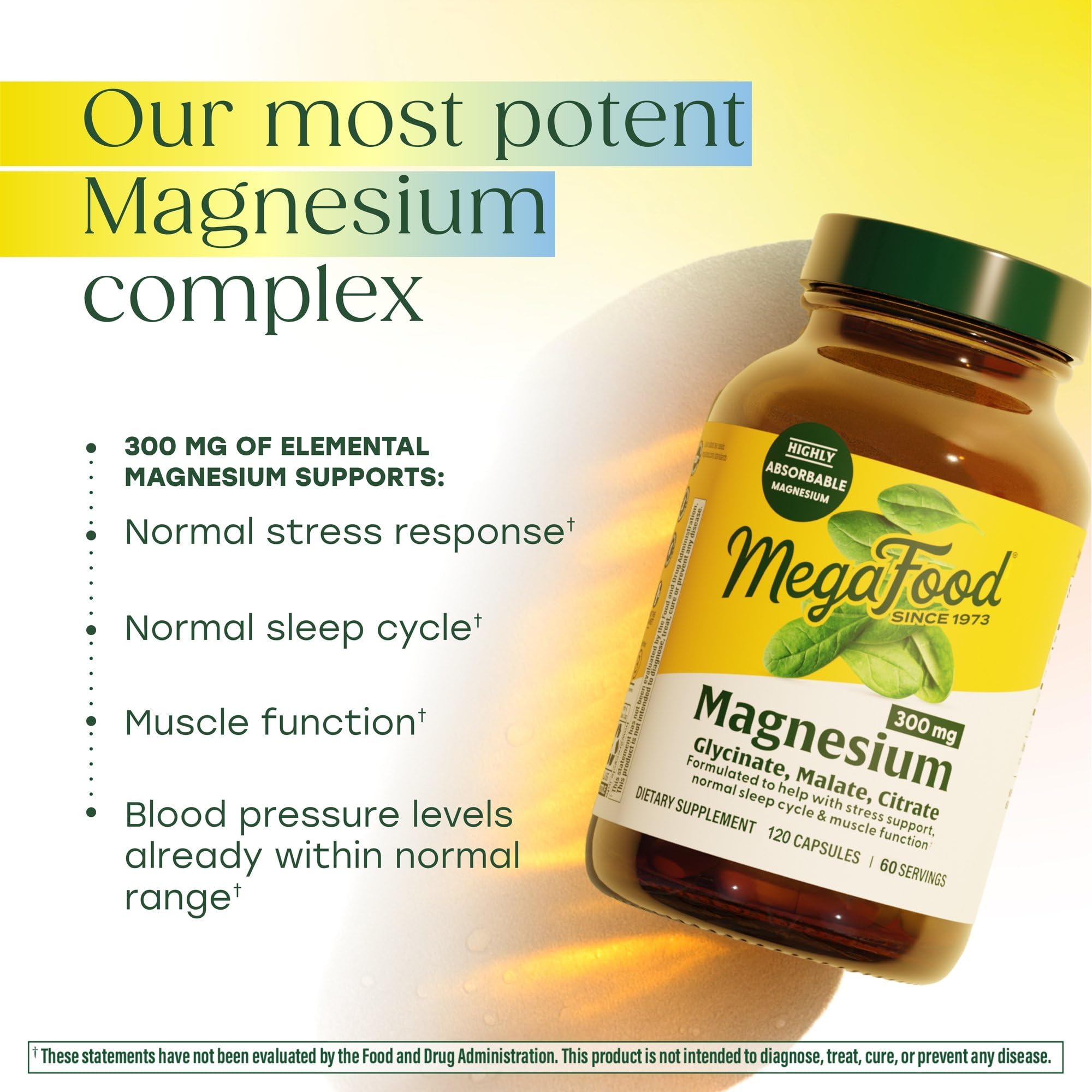MegaFood Magnesium Glycinate, Citrate, Malate 300mg Supplement - Highly Absorbable Blend to Support Heart, Nerve Health & Relaxation, Triple Magnesium Complex Supplement, 60 Capsules (30 Servings) MegaFood uk supplements