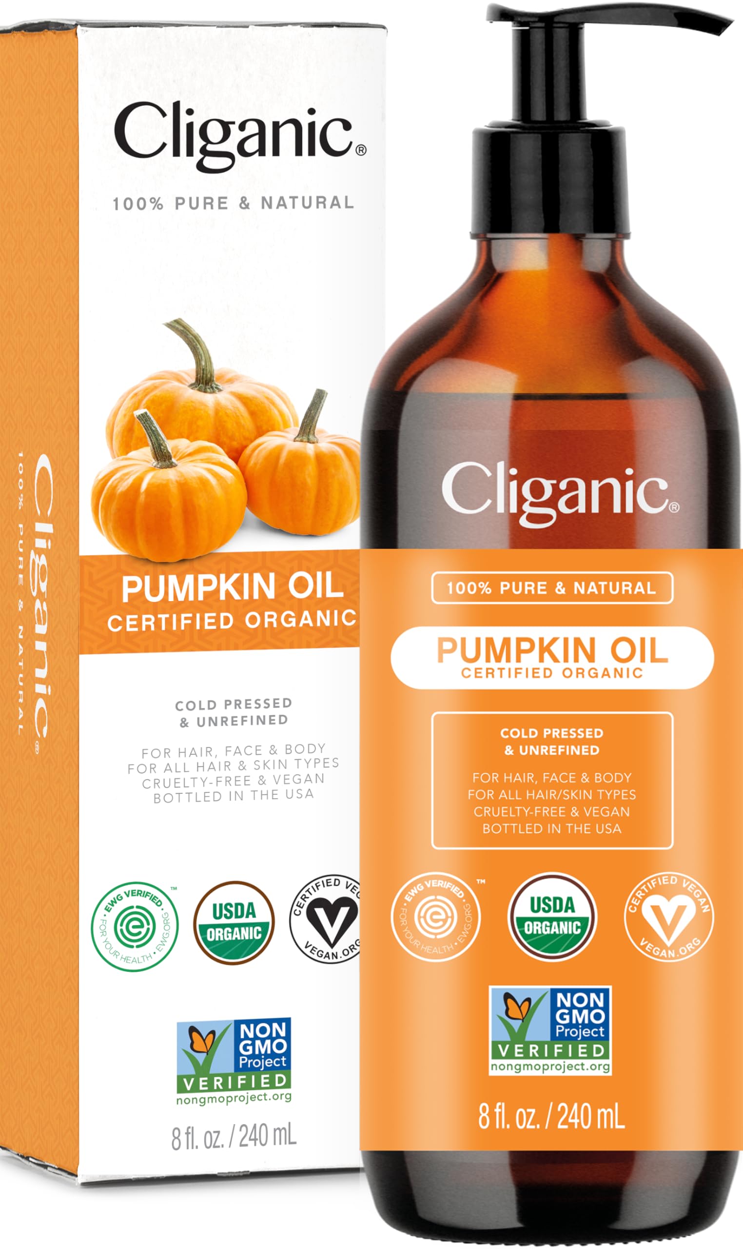Cliganic Organic Pumpkin Seed Oil, 100% Pure - For Face & Hair | Natural Cold Pressed Unrefined Cliganic uk supplements