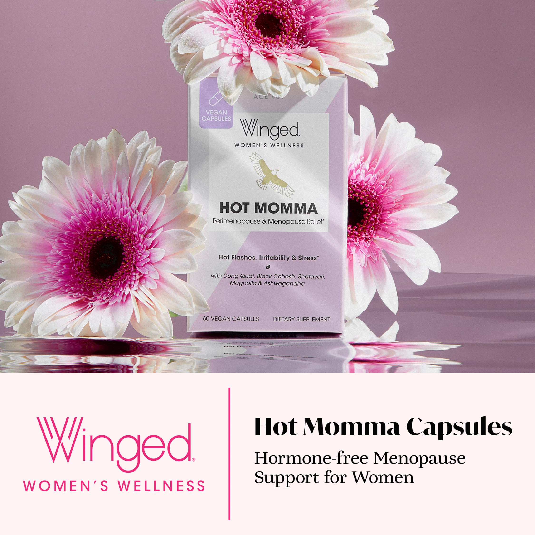 Winged Wellness Hot Momma Menopause Supplements for Women - Hormone-Free Menopause Relief Support for Hot Flashes & Night Sweats with Chaste Tree Berry, Multivitamins & Shatavari - 60 Vegan Capsules Winged Wellness uk supplements