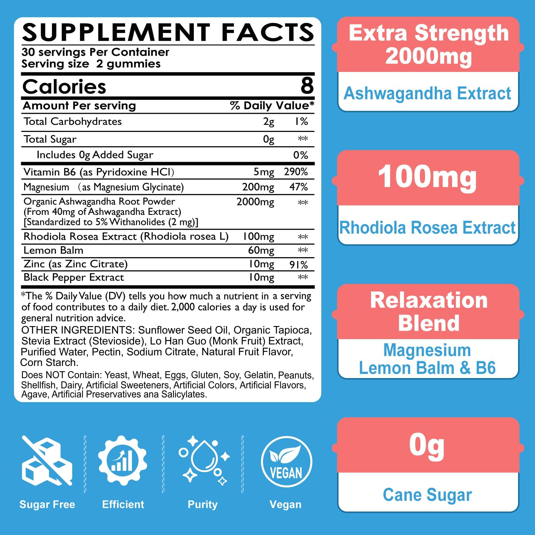 Ashwagandha Gummies, Magnesium Glycinate Gummies 2000mg for Adults, Vitamin B6, Zinc, Rhodiola Rosea, Lemon Balm, Relaxation Support, Natural Zzz, Brain, Muscle, Stamina, Energy, Sugar Free NEVISS uk supplements