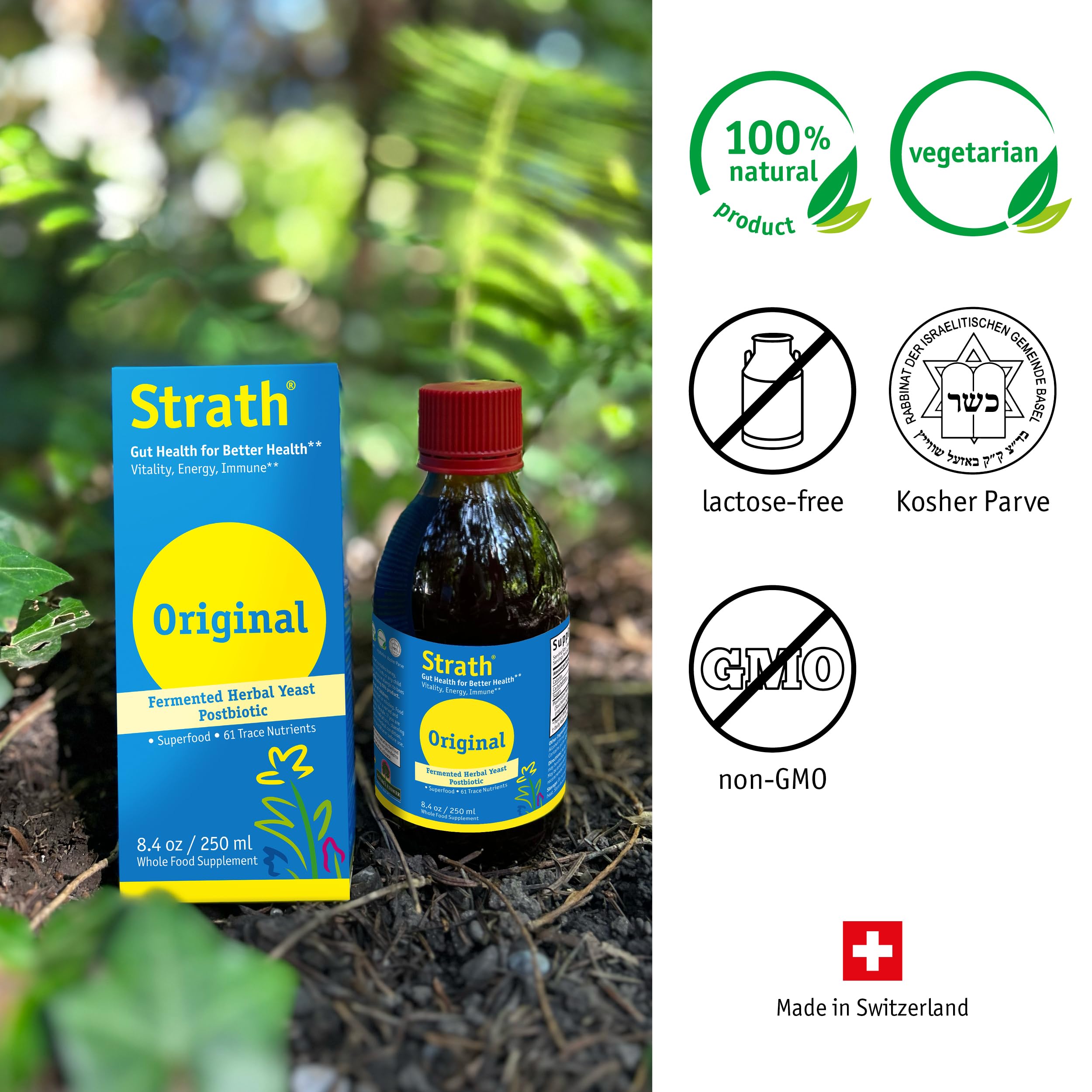 Strath Fermented Herbal Yeast Postbiotic - (8.4 Fl oz) Daily Nutritional Food Supplement Liquid | Supports Metabolism | Vegetarian | Lactose-Free | No Artificial Additives Bio-Strath uk supplements