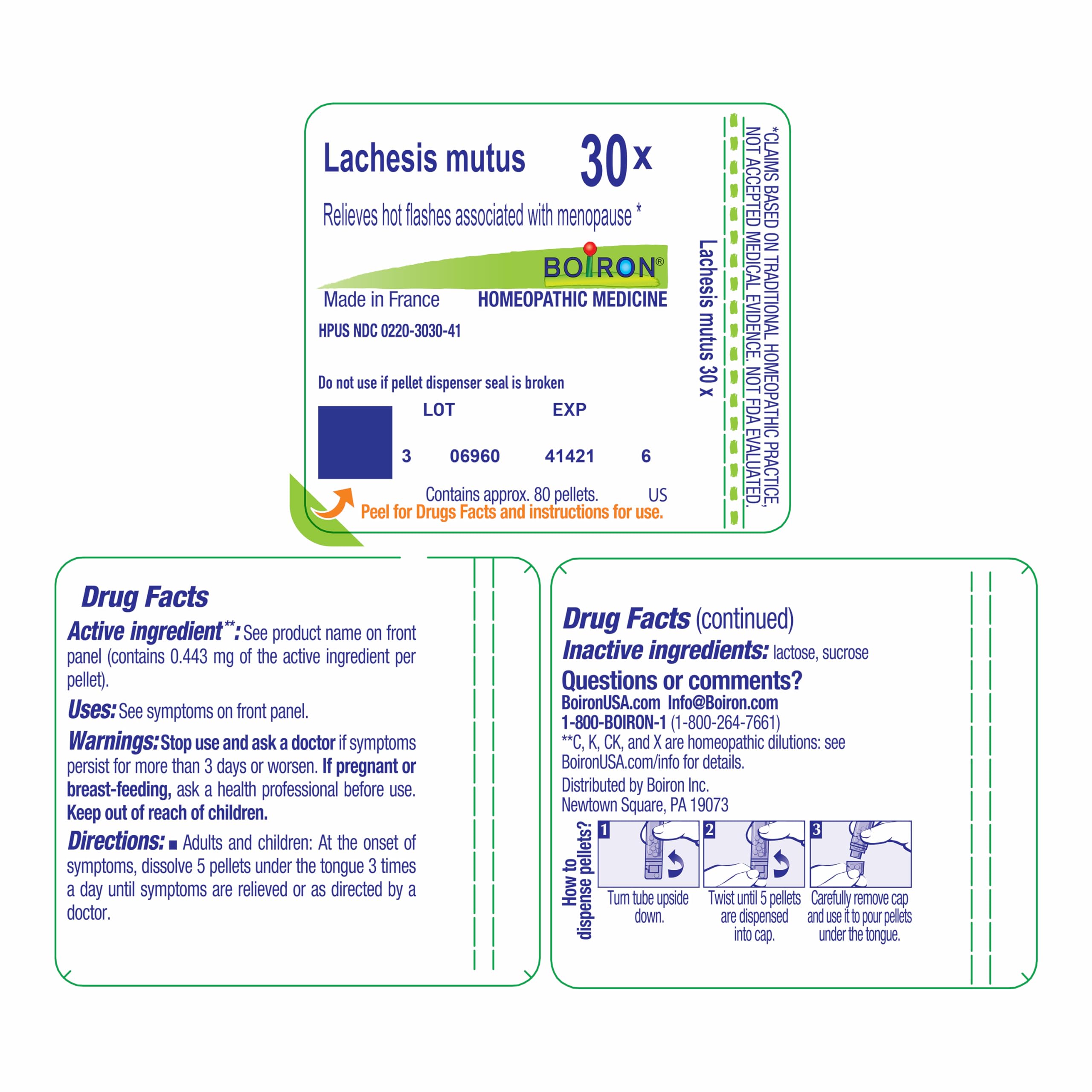 Boiron Lachesis Mutus 30X for Hot Flashes from Menopause - 80 Pellets Boiron uk supplements
