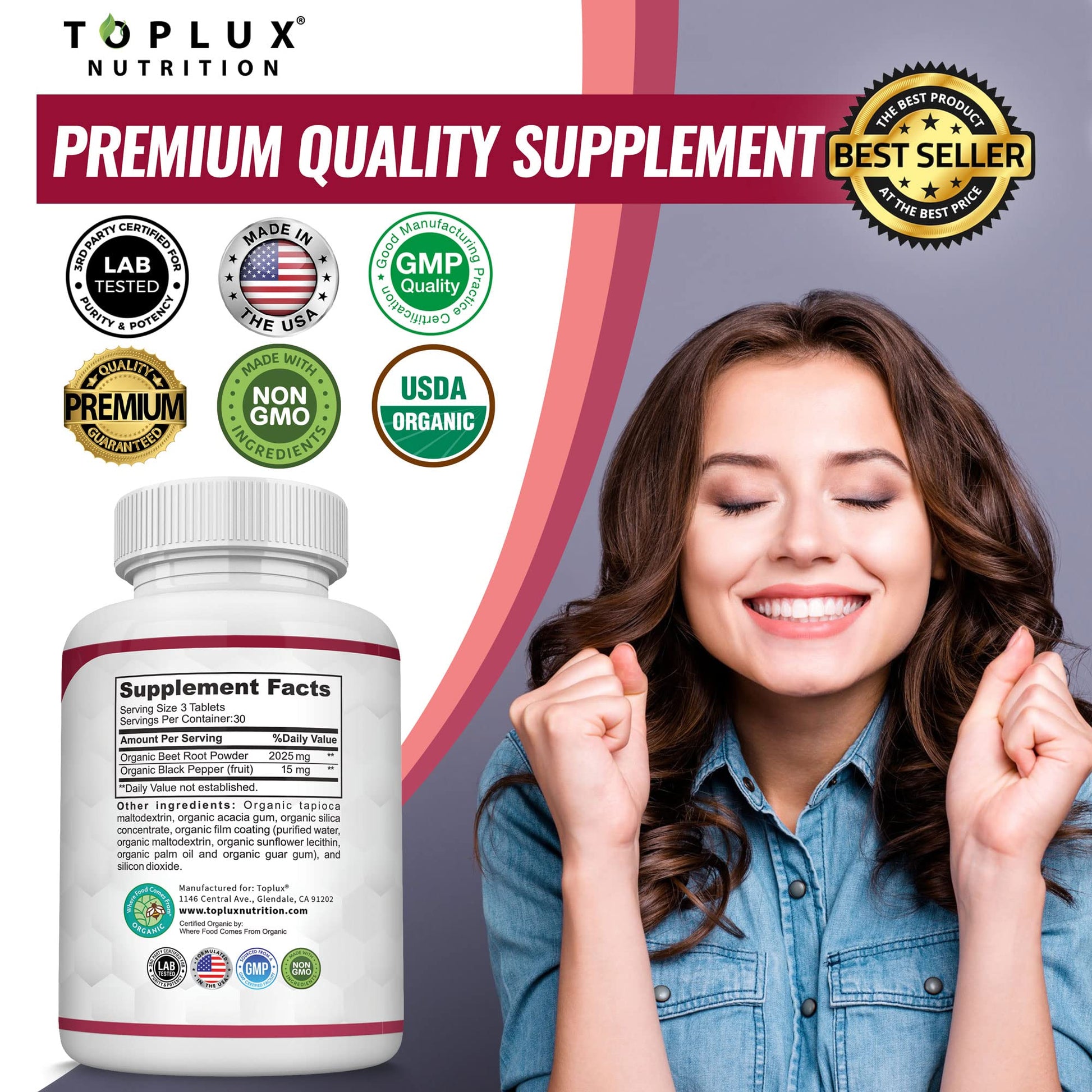 Organic Beet Root Powder Tablets - 2040mg Natural Nitric Oxide Beets to Support, Energy Toplux uk supplements