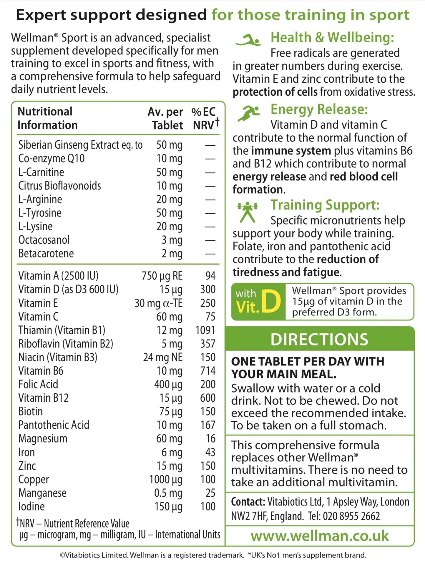 Vitabiotics Wellman Sport Tablets, 30 Tablets Wellman Vitabiotics uk supplements