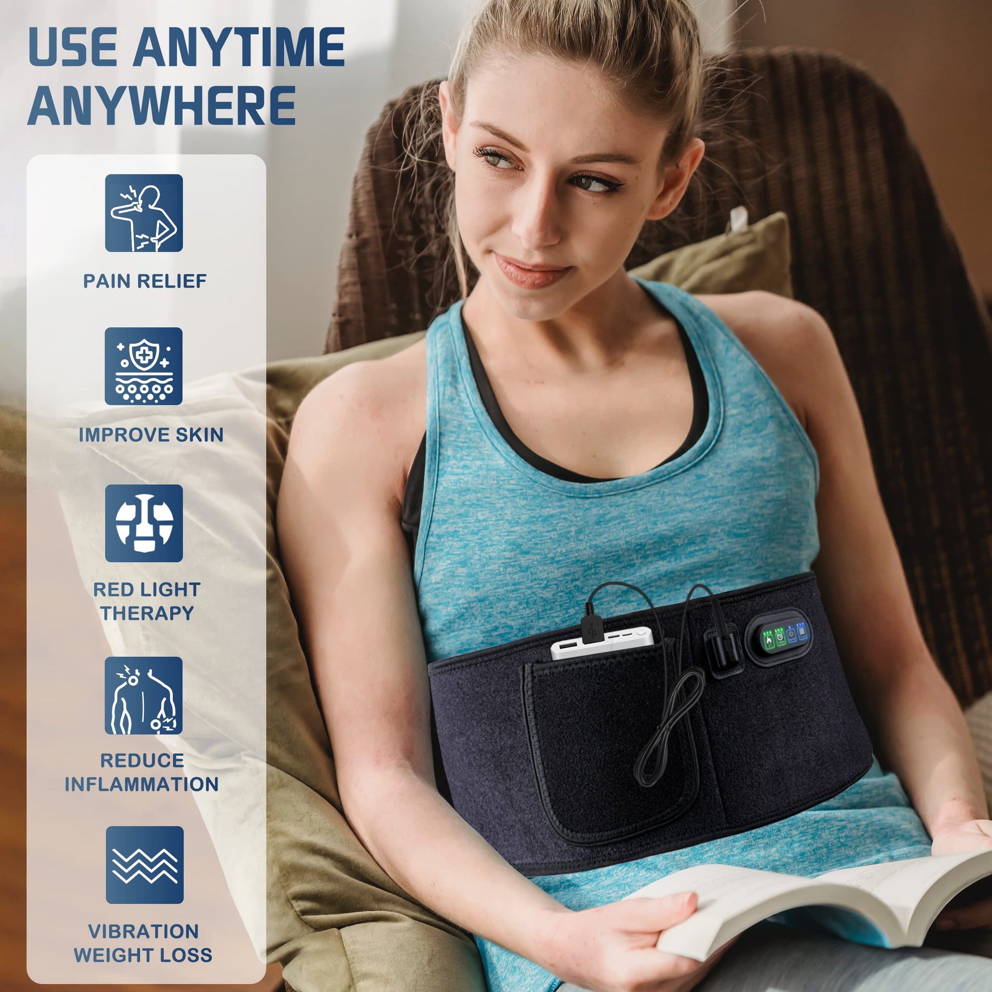 Infrared Red Light Therapy Belt:LED Lamp Vibration Near Body Pain Relief Device Wrap Red Fellibay uk supplements