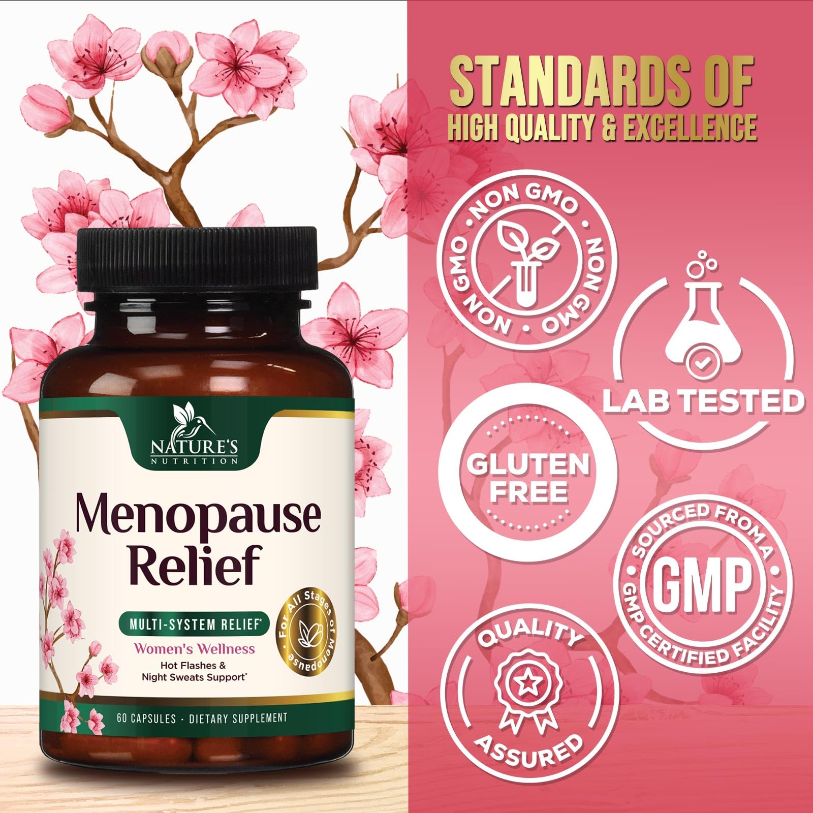 Menopause Supplement for Women - Natural Menopause Relief Support for Mild Hot Flashes & Night Sweats - Best Probiotics for Women, Dong Quai, Black Cohosh, Ashwagandha - Bottled in USA - 60 Capsules Nature's Nutrition uk supplements