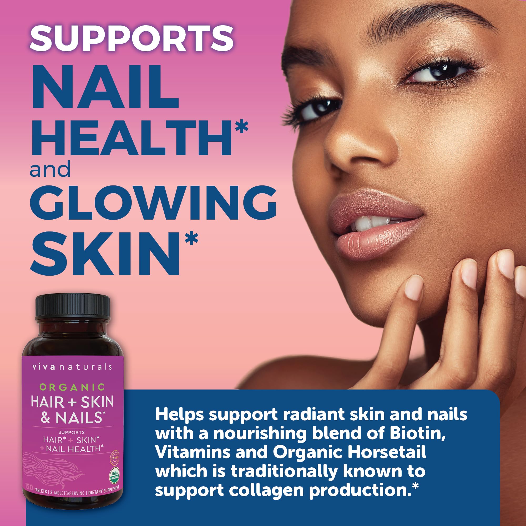 Biotin 5000 mcg Hair Skin Nails Vitamins for Women – Organic and Vegetarian-Friendly Supplement with Vitamin E, B-Vitamins, Spirulina Viva Naturals uk supplements