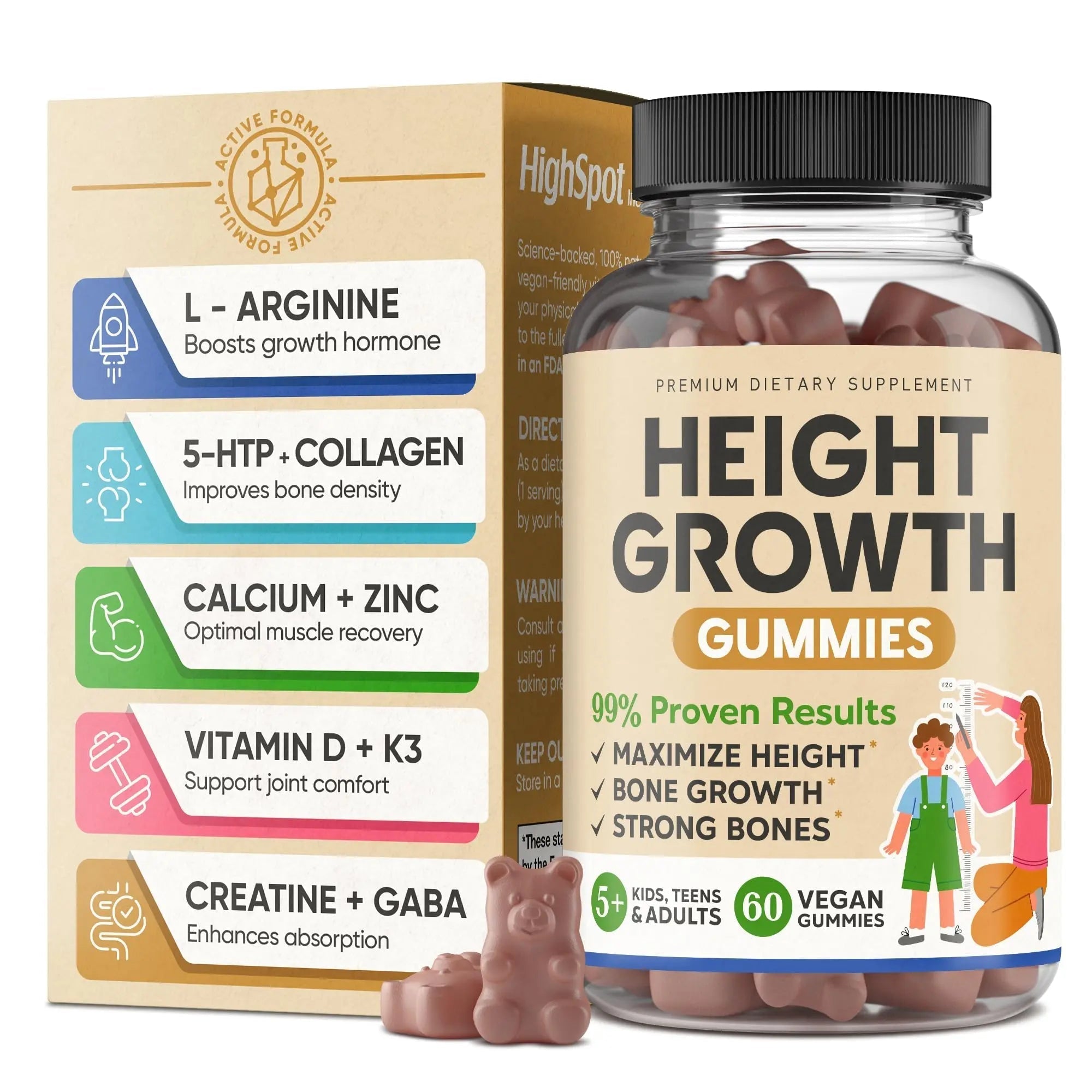 Height Growth Increase Vitamin Gummies, Calcium 100mg, Magnesium Glycinate 30mg, Zinc, Ashwagandha, Vitamin K2 D3 25mg Grow Tall Maximizer Supplement HighSpot uk supplements