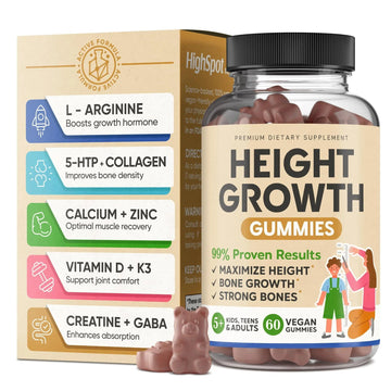 Height Growth Increase Vitamin Gummies, Calcium 100mg, Magnesium Glycinate 30mg, Zinc, Ashwagandha, Vitamin K2 D3 25mg Grow Tall Maximizer Supplement HighSpot uk supplements