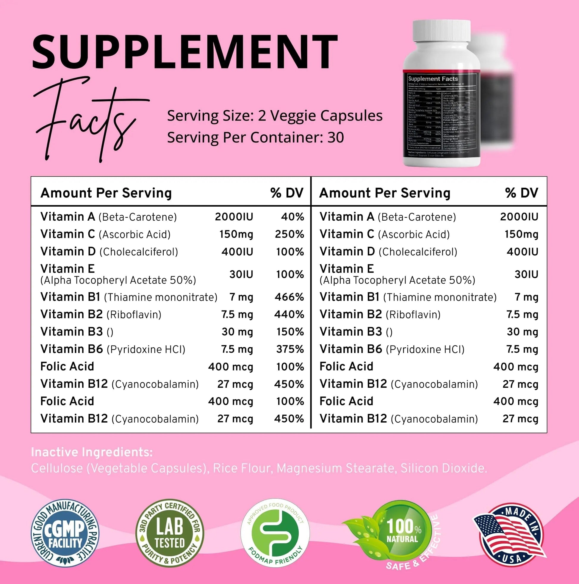 Stellar Labs Low FODMAP Vegan Women's Ultra Multi-Vitamin | Easy to Digest Daily Multivitamin Without Iron | Low Energy Supplement, Female Support | Stellar Labs uk supplements