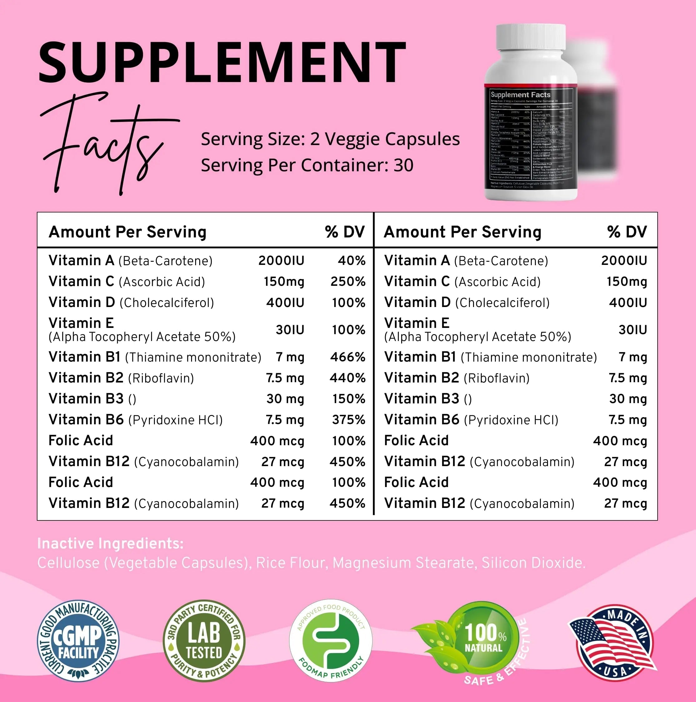 Stellar Labs Low FODMAP Vegan Women's Ultra Multi-Vitamin | Easy to Digest Daily Multivitamin Without Iron | Low Energy Supplement, Female Support | Stellar Labs uk supplements