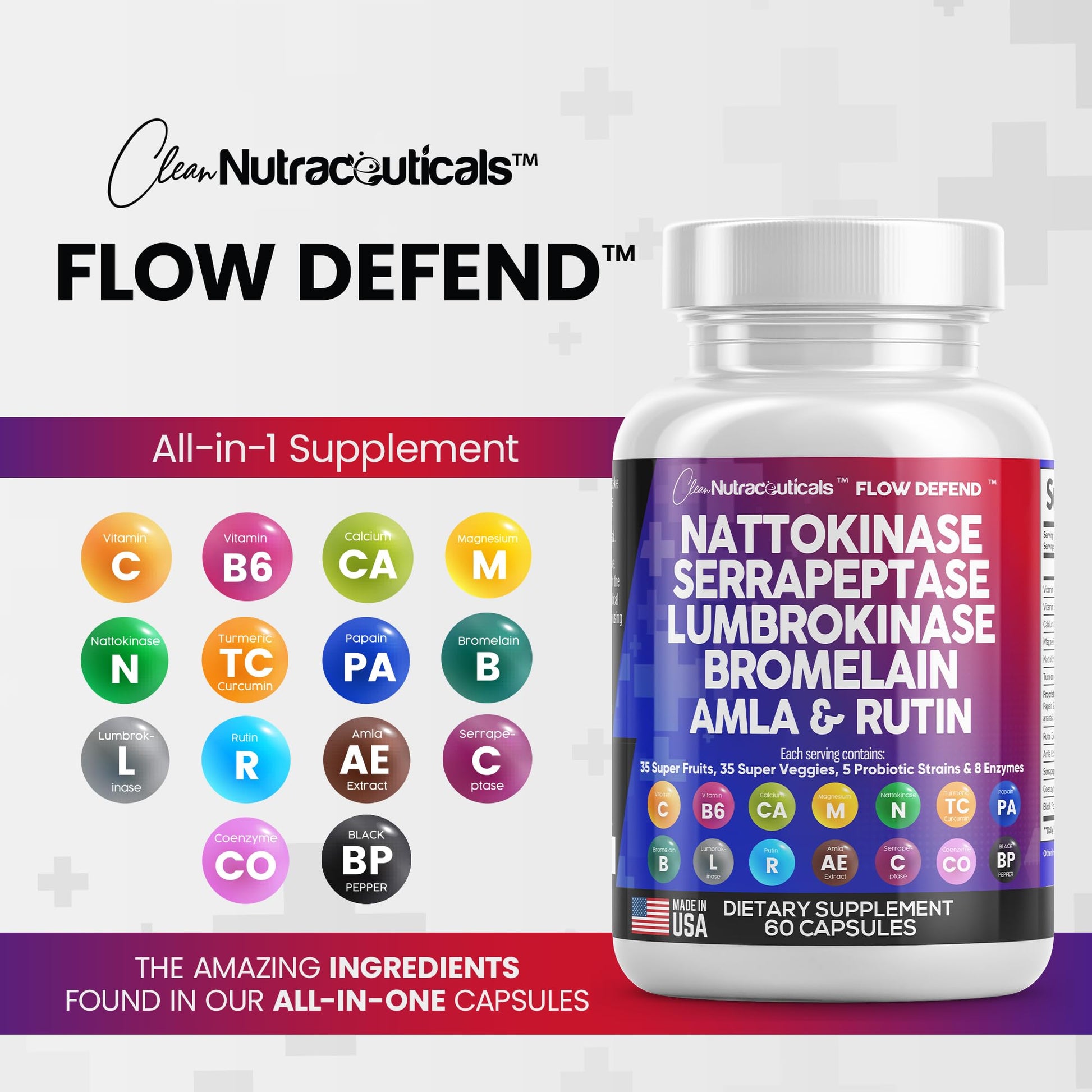 Nattokinase 4000 FU Serrapeptase 120000 SPU Lumbrokinase Enzyme Clean Nutraceuticals uk supplements