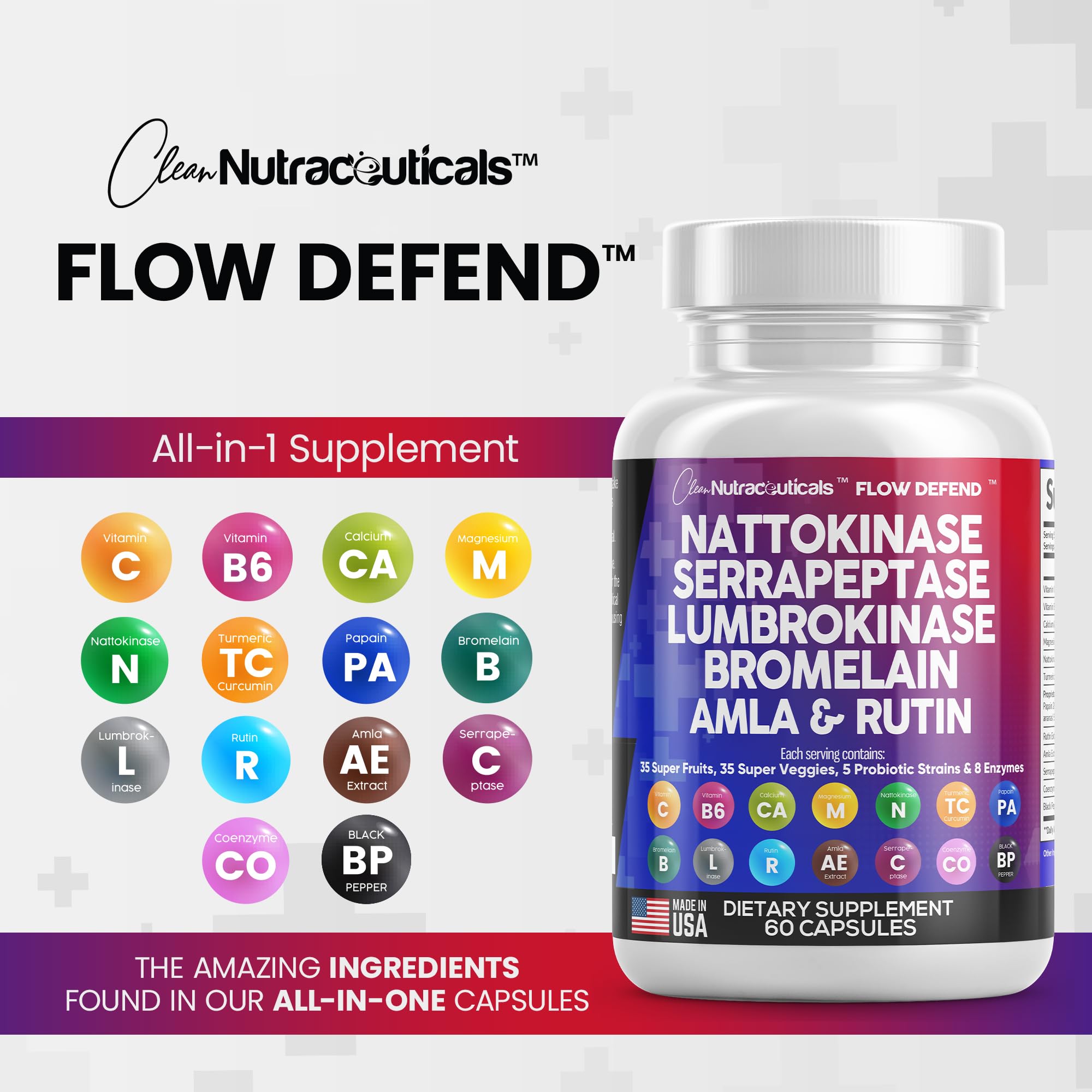 Nattokinase 4000 FU Serrapeptase 120000 SPU Lumbrokinase Enzyme Clean Nutraceuticals uk supplements