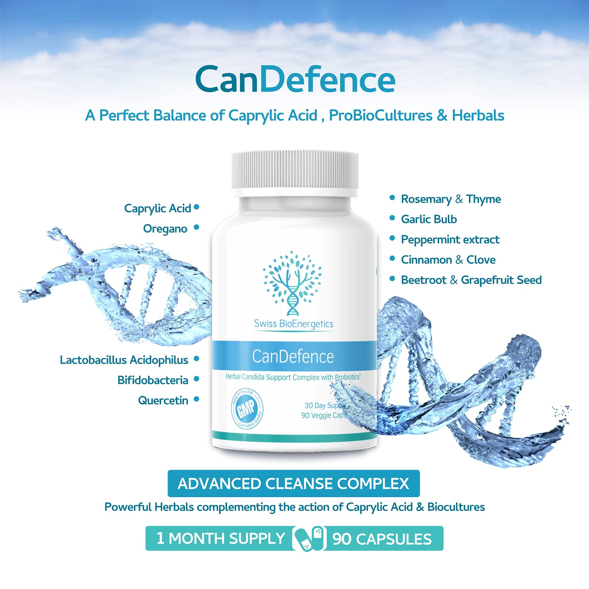 CanDefence - Candida Cleanse Ultimate Extra Strength All-in-ONE Formulation with Caprylic Acid, Probiotics and a synergistic Balance of 11 Different Botanicals - 90 Capsules swiss bioenergetics uk supplements