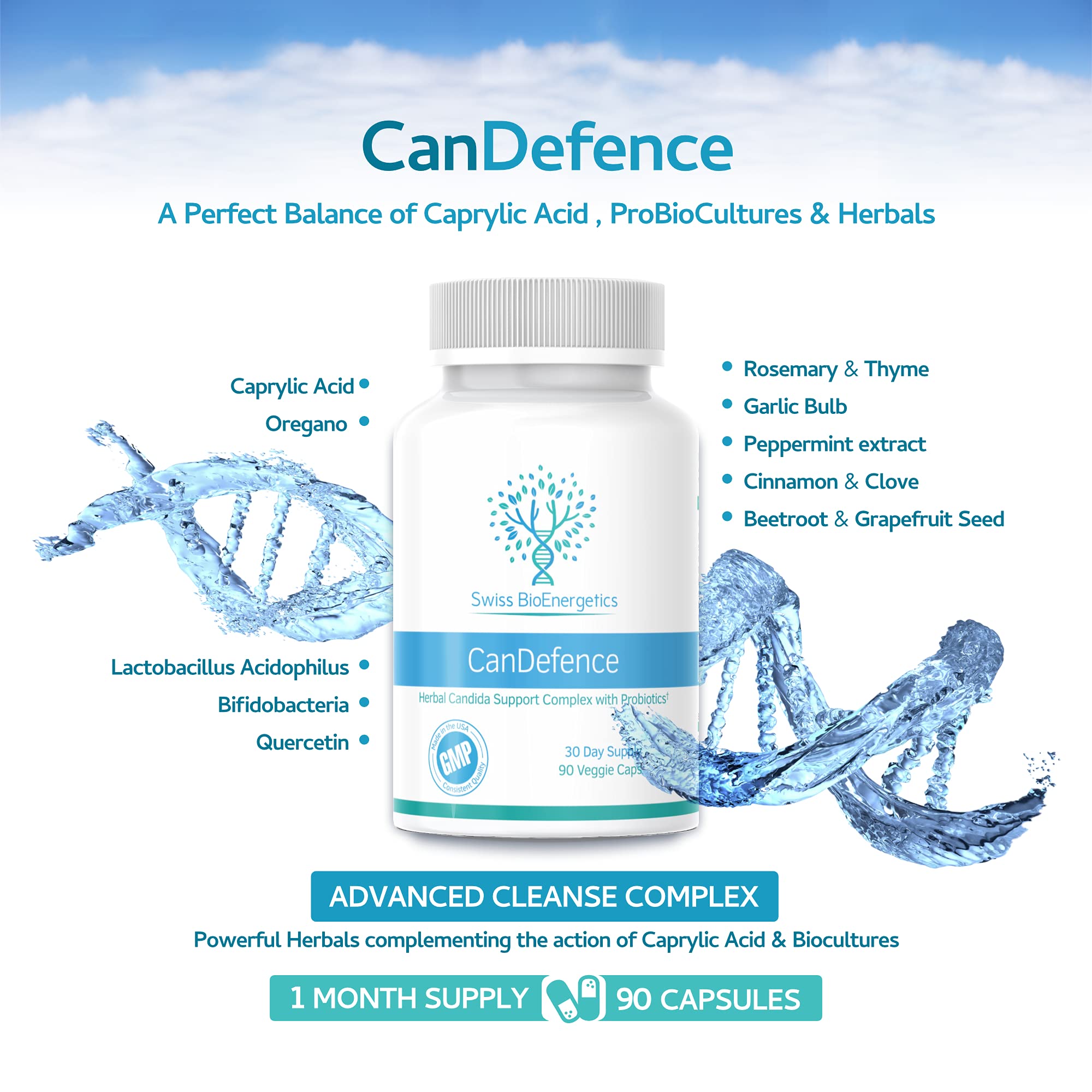CanDefence - Candida Cleanse Ultimate Extra Strength All-in-ONE Formulation with Caprylic Acid, Probiotics and a synergistic Balance of 11 Different Botanicals - 90 Capsules swiss bioenergetics uk supplements