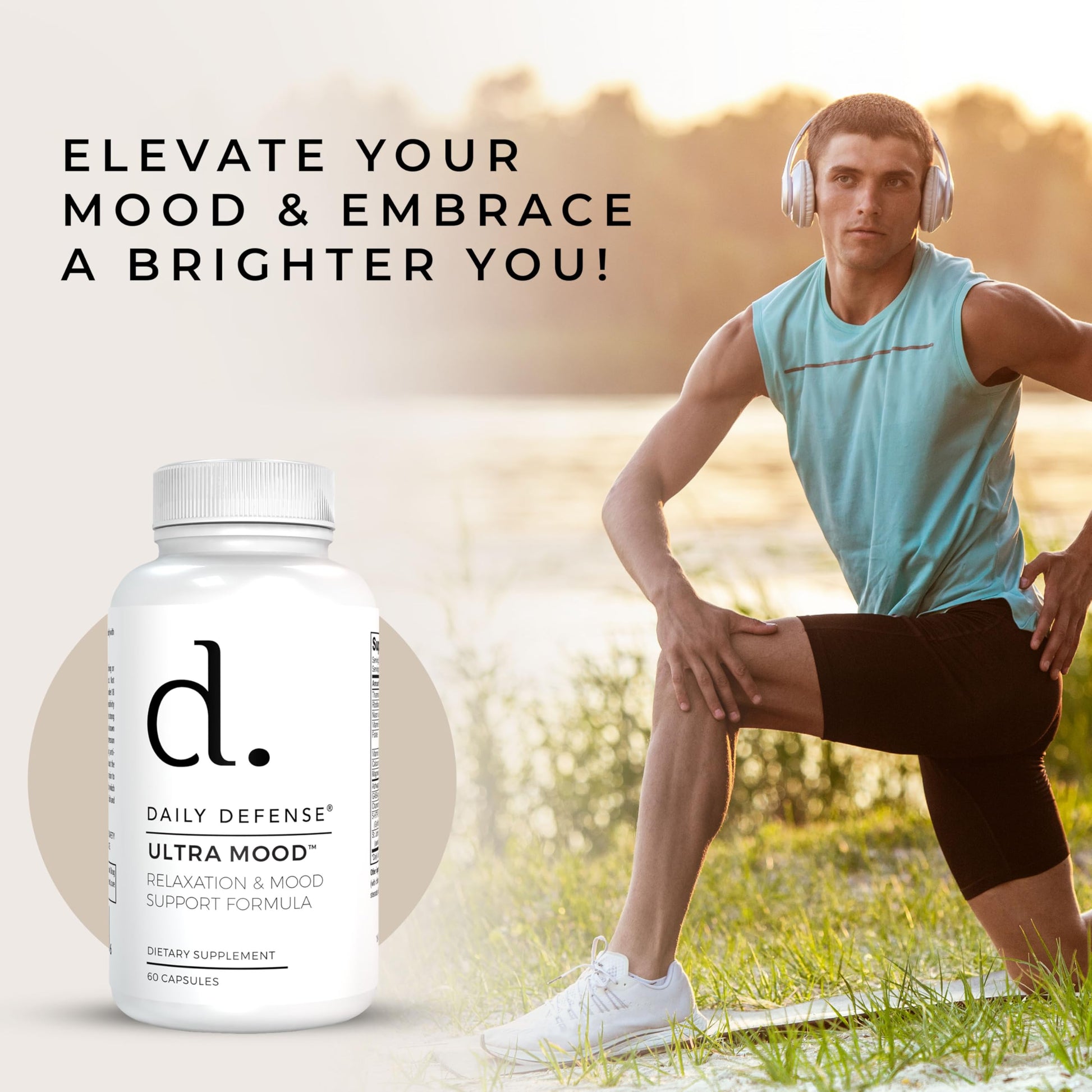 Daily Defense Mood Support Supplement - Ultra Mood 60 Count Mood Enhancer with Calcium Carbonate, Folic Acid, GABA, 5-HTP, Ashwagandha Root Extract & More - Non GMO Mood & Relaxation Supplement Daily Defense uk supplements