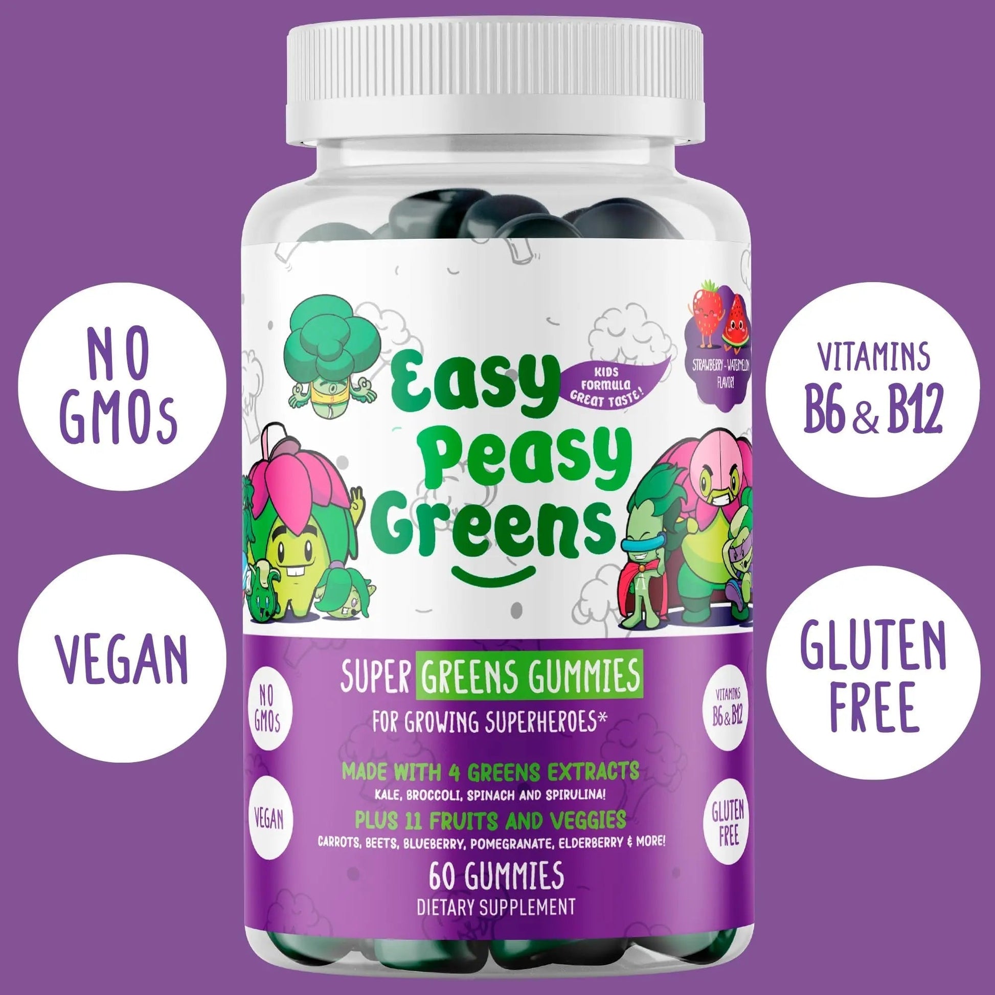 EasyPeasyGreens Daily Veggie Gummies for Kids - 60 Greens Gummies - Helps Picky Eaters Get Their Veggies in EASY PEASY GREENS uk supplements