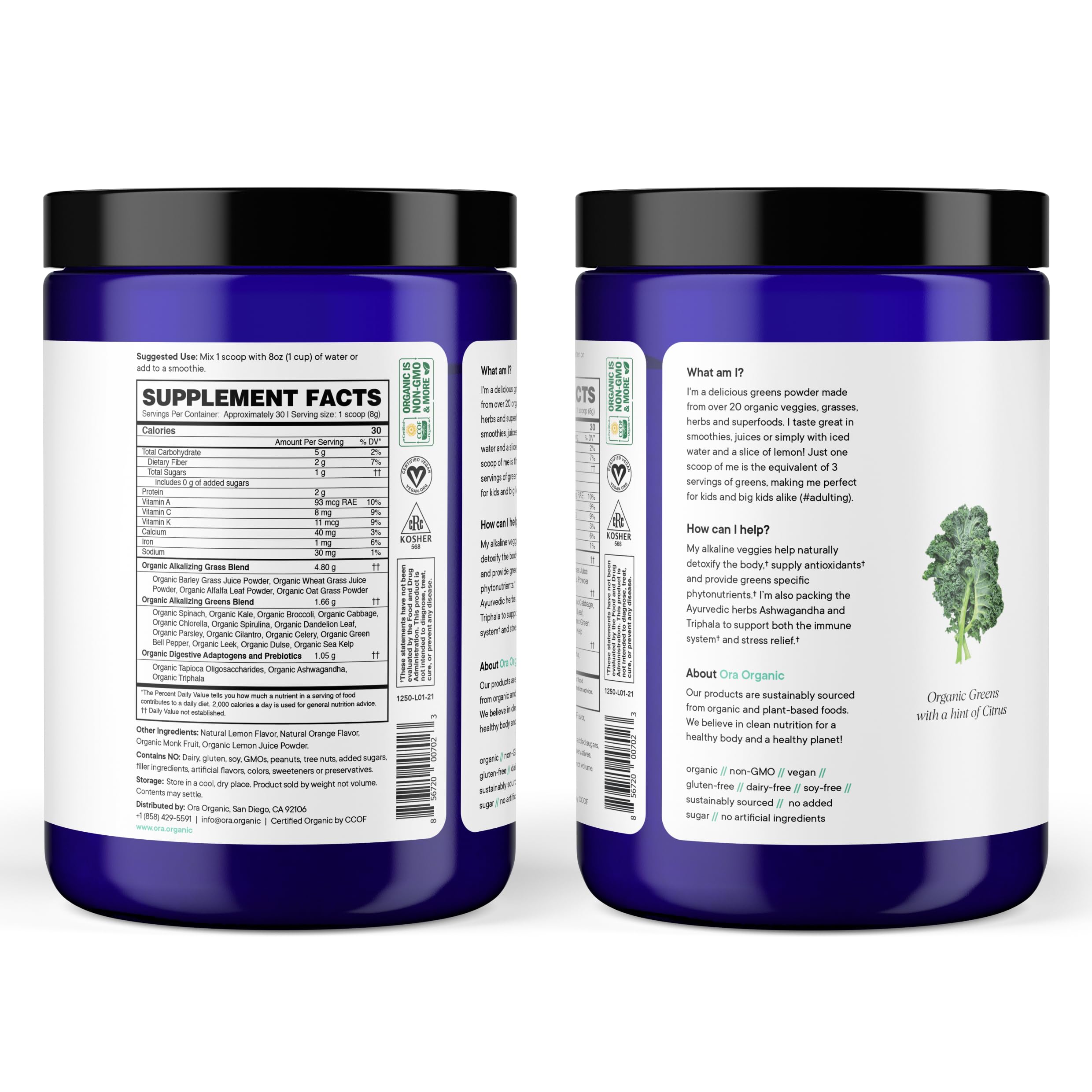 Ora Organic Greens Powder - Vegan, Gluten-Free, Organic Super Greens Drink for Energy and Detox | Antioxidants & Adaptogenic Herbs | 20+ Superfood Greens Blend - Citrus Flavor, 30 Servings Ora Organic uk supplements