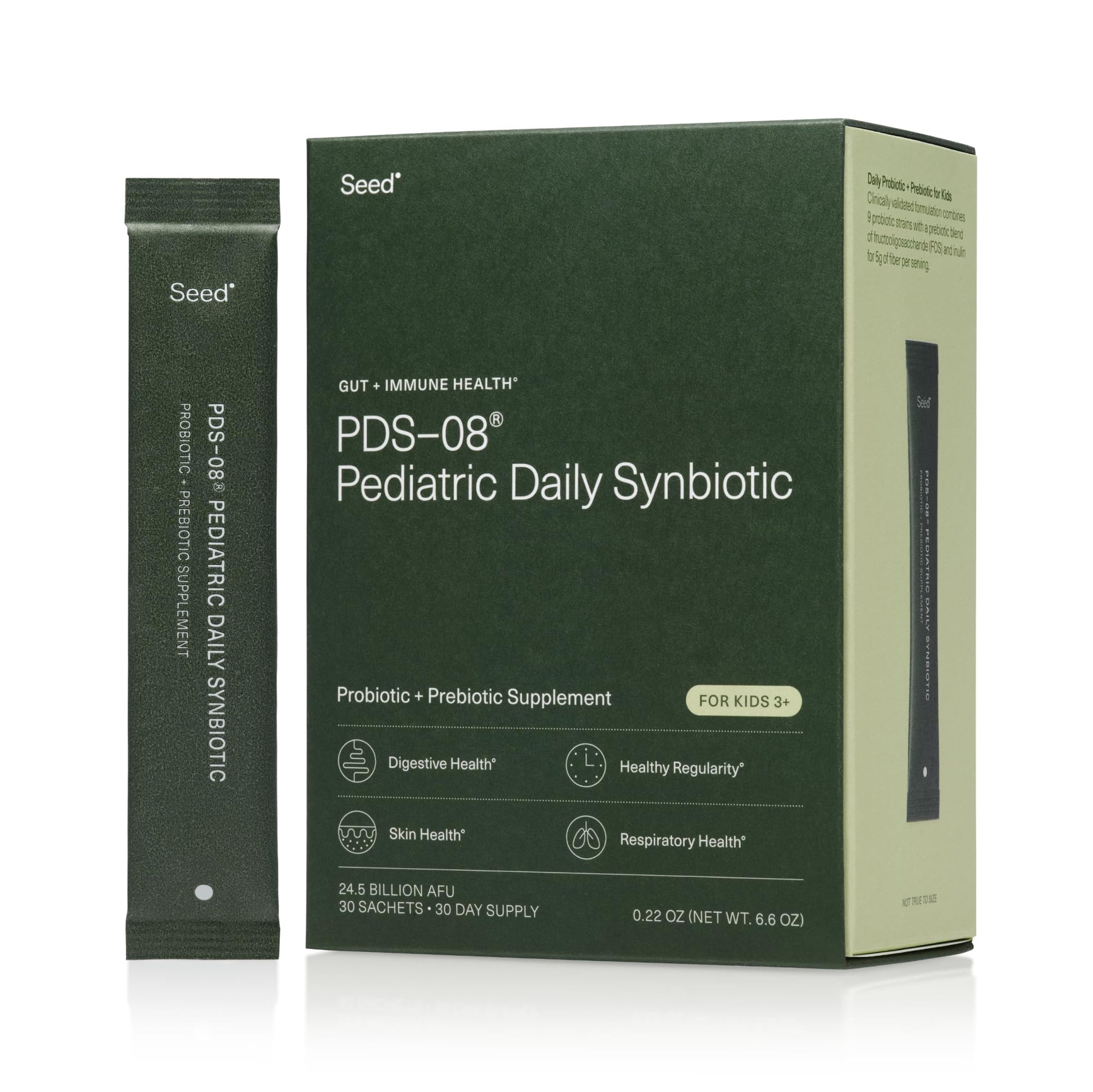 Seed PDS-08 Pediatric Daily Synbiotic - Fiber-Based Prebiotic & Probiotic for Kids - Digestive Health, Regularity, Constipation Relief - Ages 3-17 - Vegan and Shelf-Stable - 30 Sachets (30-Day Supply) Visit the Seed Store uk supplements