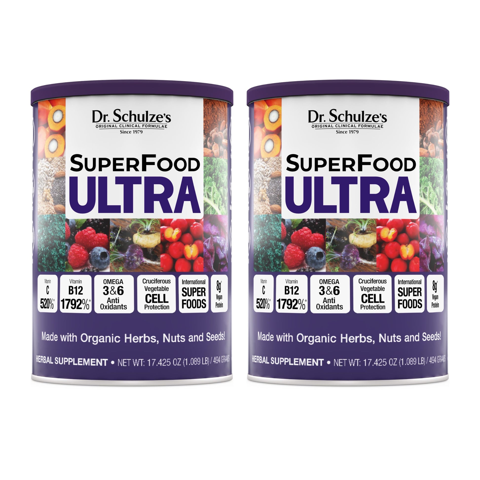 Dr. Schulze's SuperFood Ultra - Plant-Based Superfood Powder for Active Lifestyle Support - Vital Nutrients - Natural Ingredients - Gluten-Free & Dairy-Free - Vegan - 17.4 oz (13 Servings) - 2 Pack Dr. Schulze's uk supplements