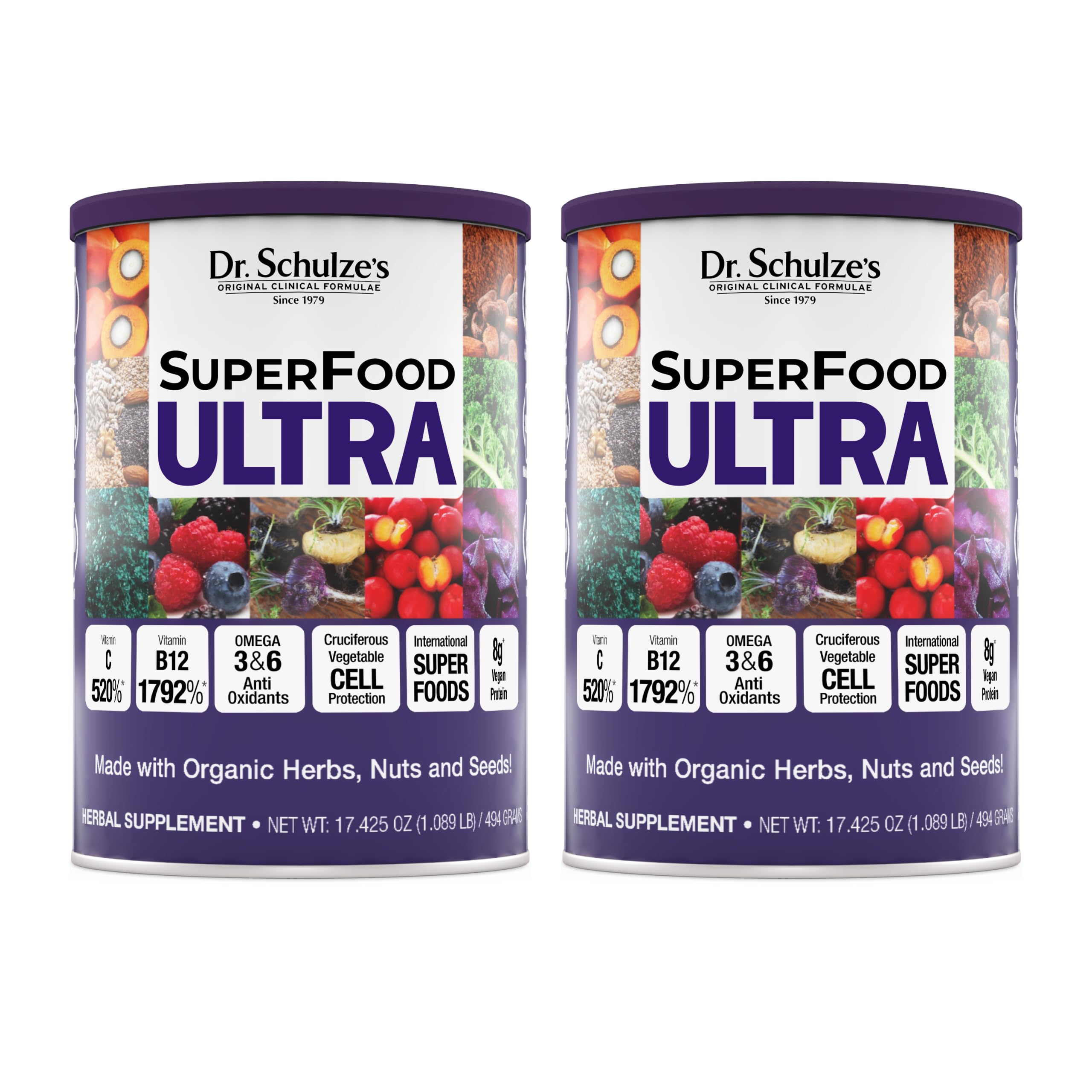 Dr. Schulze's SuperFood Ultra - Plant-Based Superfood Powder for Active Lifestyle Support - Vital Nutrients - Natural Ingredients - Gluten-Free & Dairy-Free - Vegan - 17.4 oz (13 Servings) - 2 Pack Dr. Schulze's uk supplements