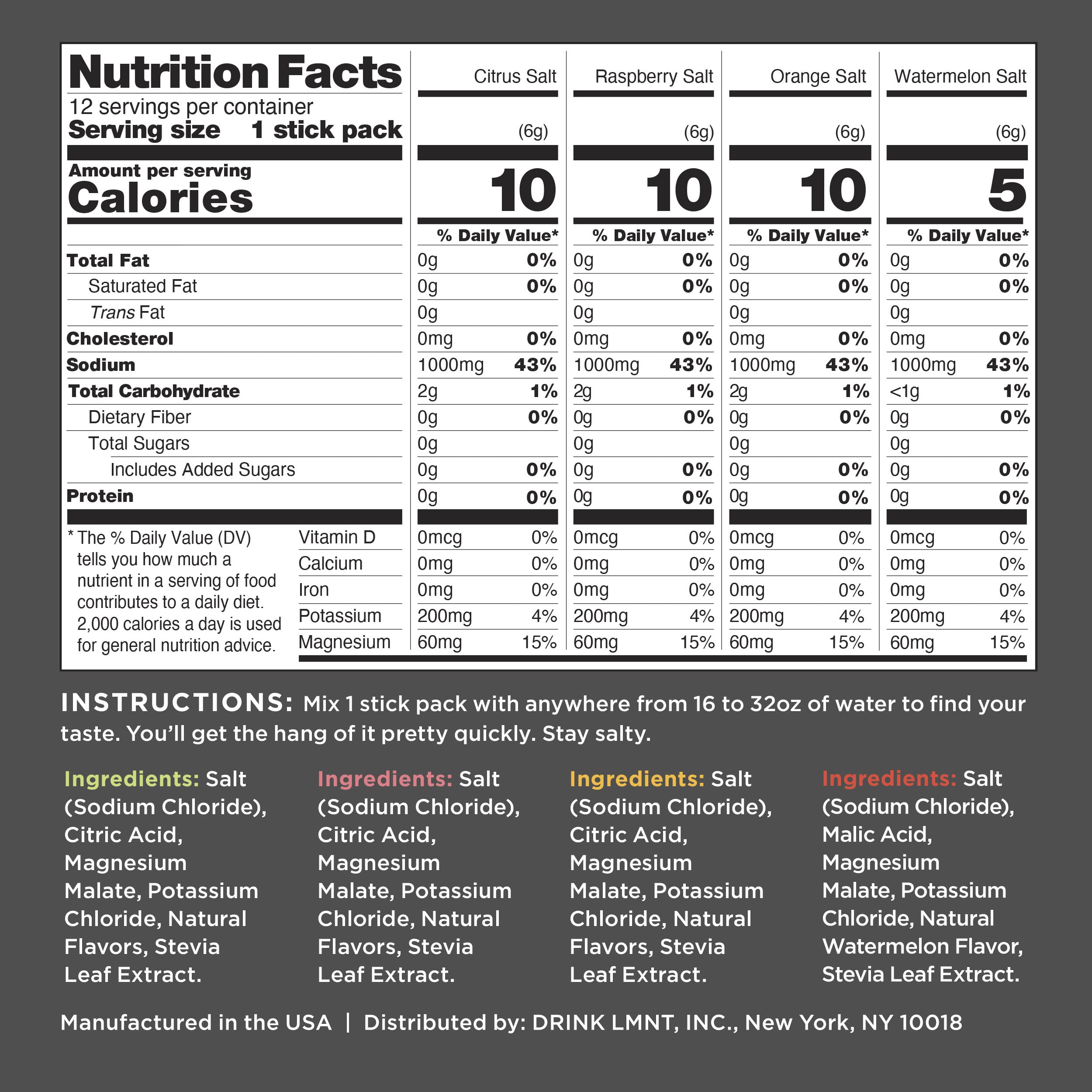 LMNT Zero-Sugar Electrolytes - Variety Pack Bundle - Hydration Powder Packets Drink LMNT uk supplements
