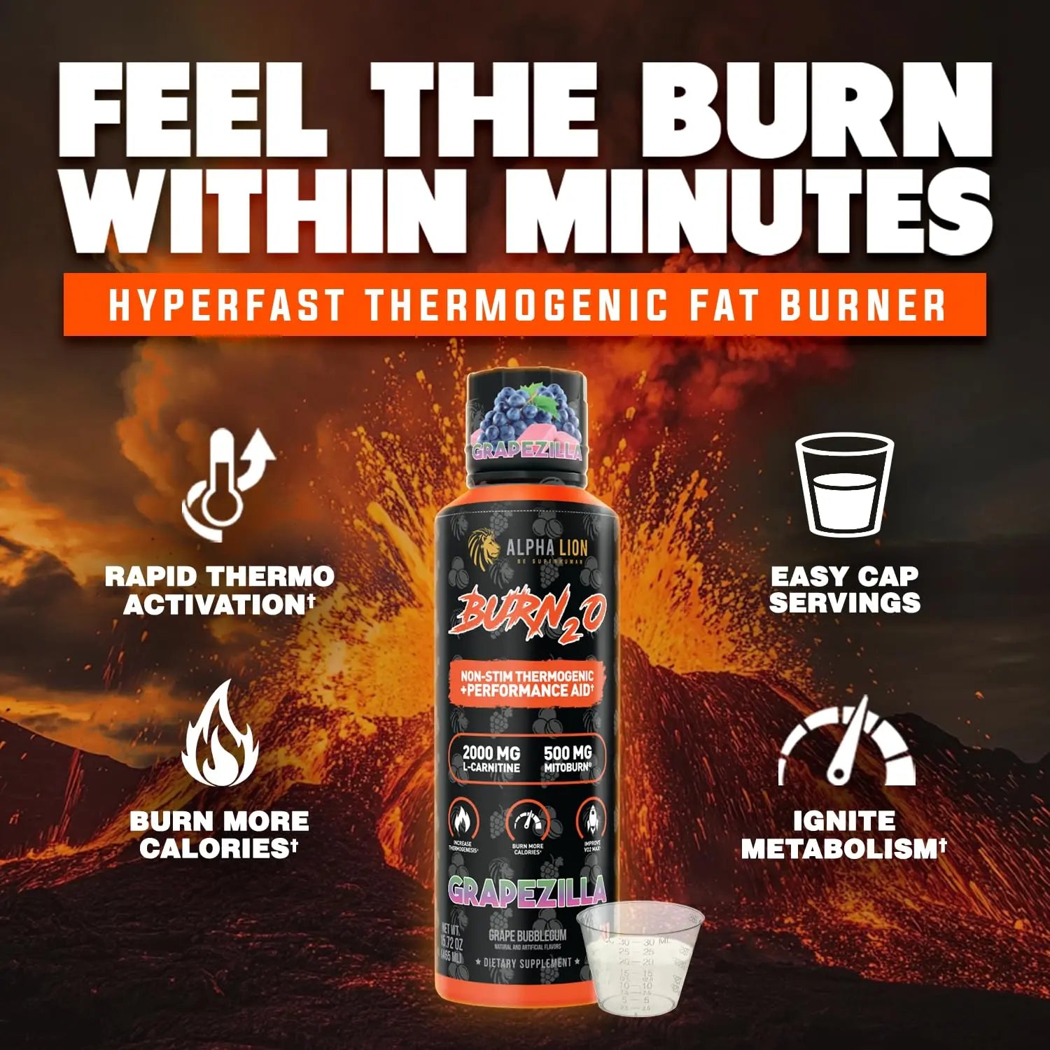 ALPHA LION Burn2O L-Carnitine Liquid 2000mg – Stim Free Super Thermogenic Fat Burner with MitoBurn® & CaloriBurn GP®, Metabolism Booster, Zero Calorie ALPHA LION uk supplements