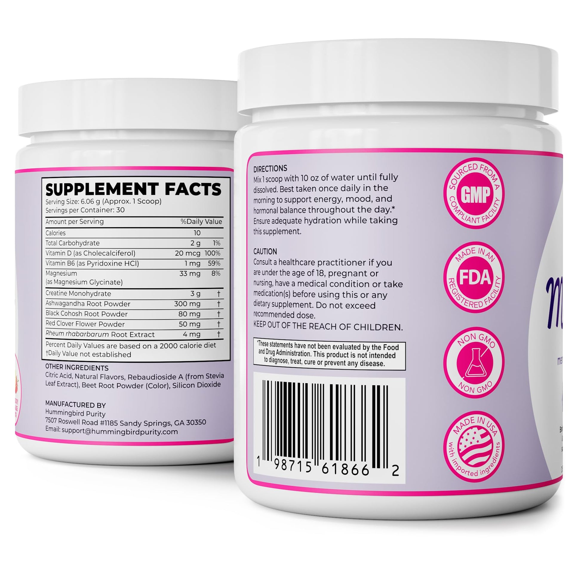 Meno Magic Menopause Support Drink – Raspberry Lemonade with Creatine, Herbs & Vitamins | 30 Servings Hummingbird Purity uk supplements