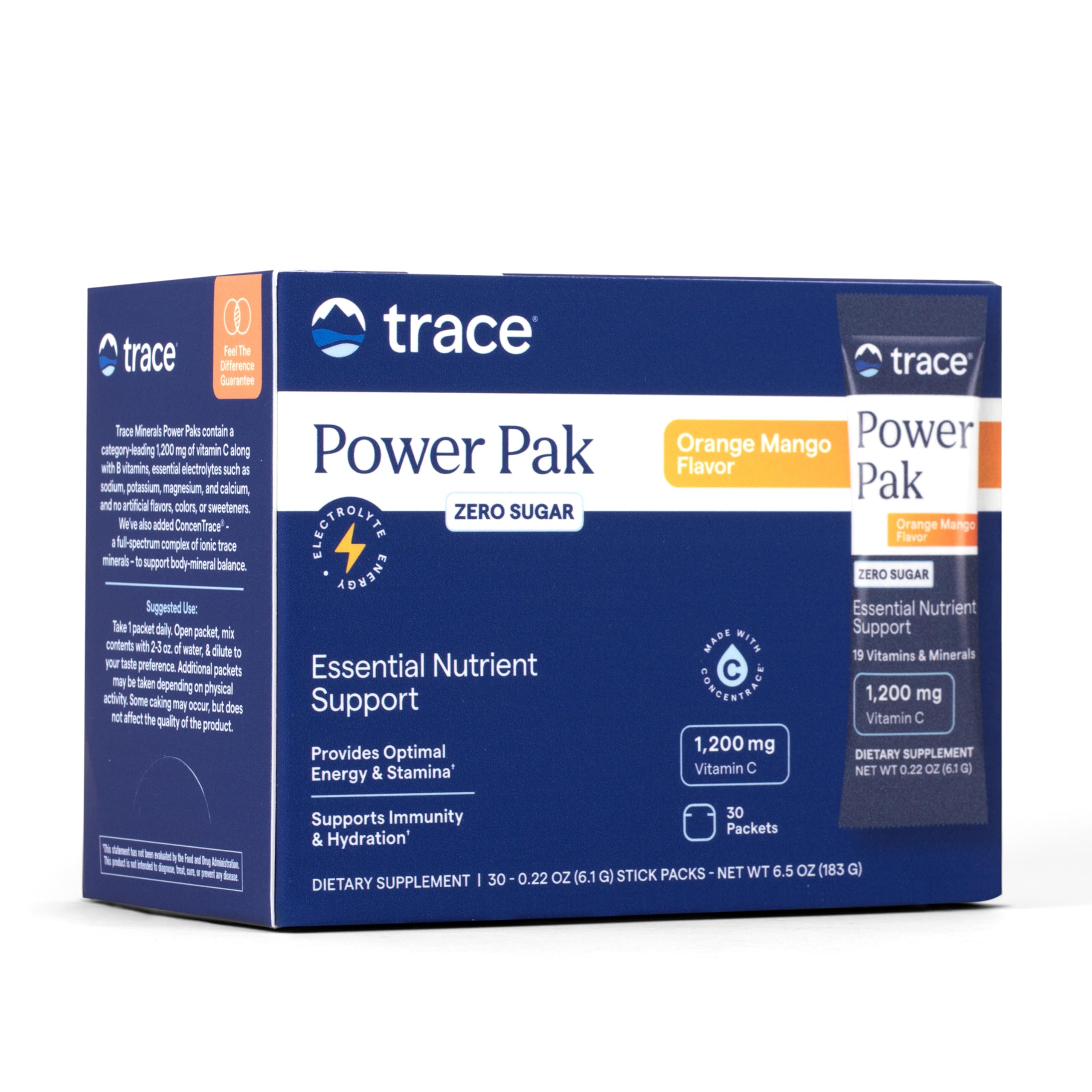 Trace Minerals Power Pak Multivitamin and Multimineral Packets - Electrolyte Support - 1200 mg Vitamin C plus 70+ Trace Minerals - Sugar Free - Orange Mango Flavor - 30 Packets Trace Minerals uk supplements