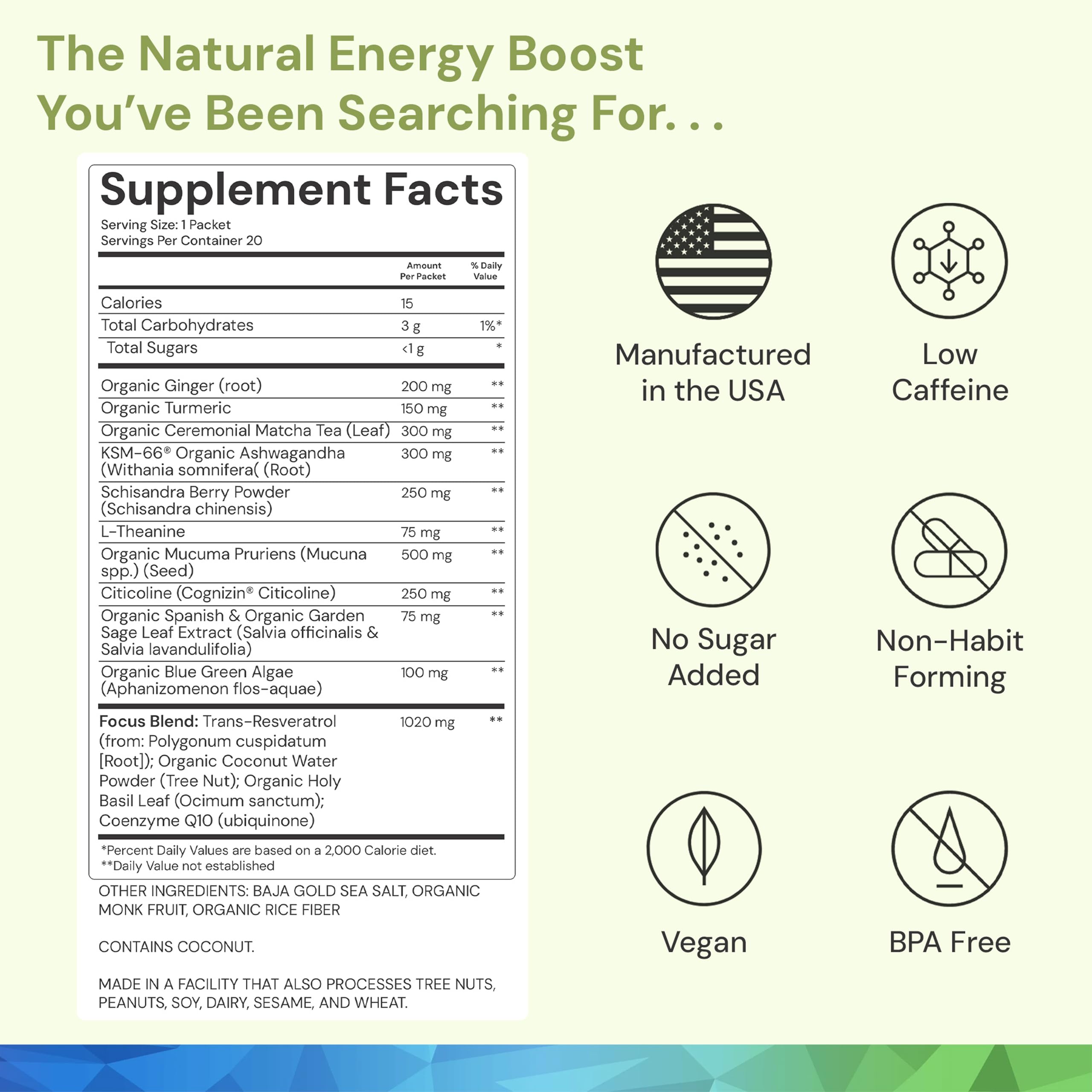 ION* Intelligence of Nature Focused Mind Nootropic Powder Drink Mix - Brain Boost Nootropic Drink with Matcha for Memory, Focus & Relaxation, Brain Supplement for Men & Women, Adults - 20 Packets ION* Intelligence of Nature uk supplements