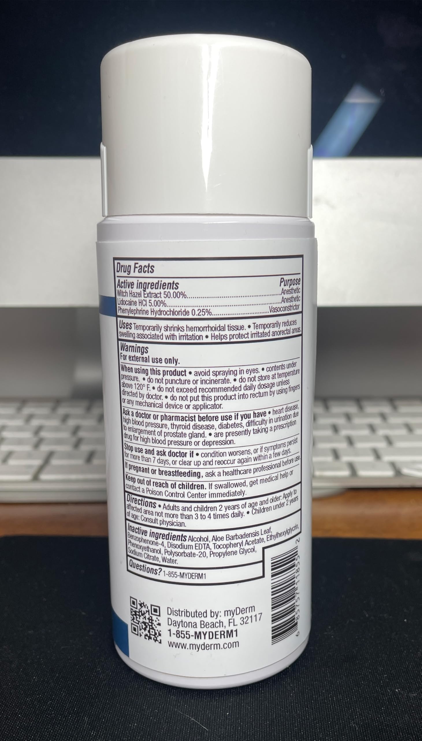 Myderm Medical Numbing Spray - 4.5oz - Maximum Strength 5% Lidocaine with Phenylephrine HCl and Witch Hazel - Fast-Acting Reliever with A Touch-Free Application - First Aid Supplies - Made in USA Myderm uk supplements