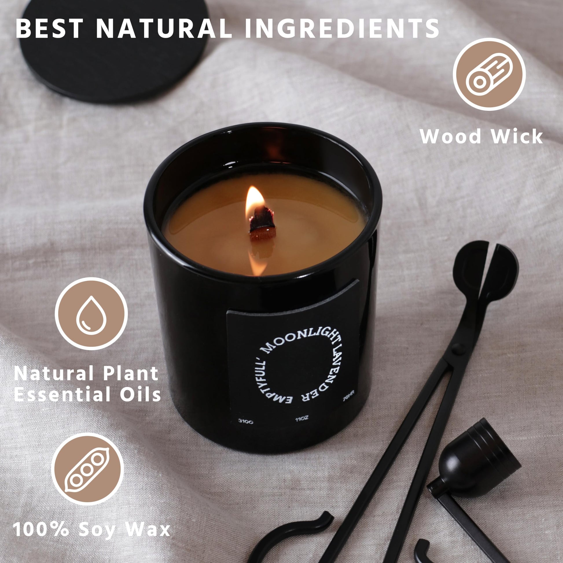 EMPTYFULL Lavender Scented Candles, Wood Wick, 11 oz Large Candle, Natural Soy Candles Emptyfull uk supplements