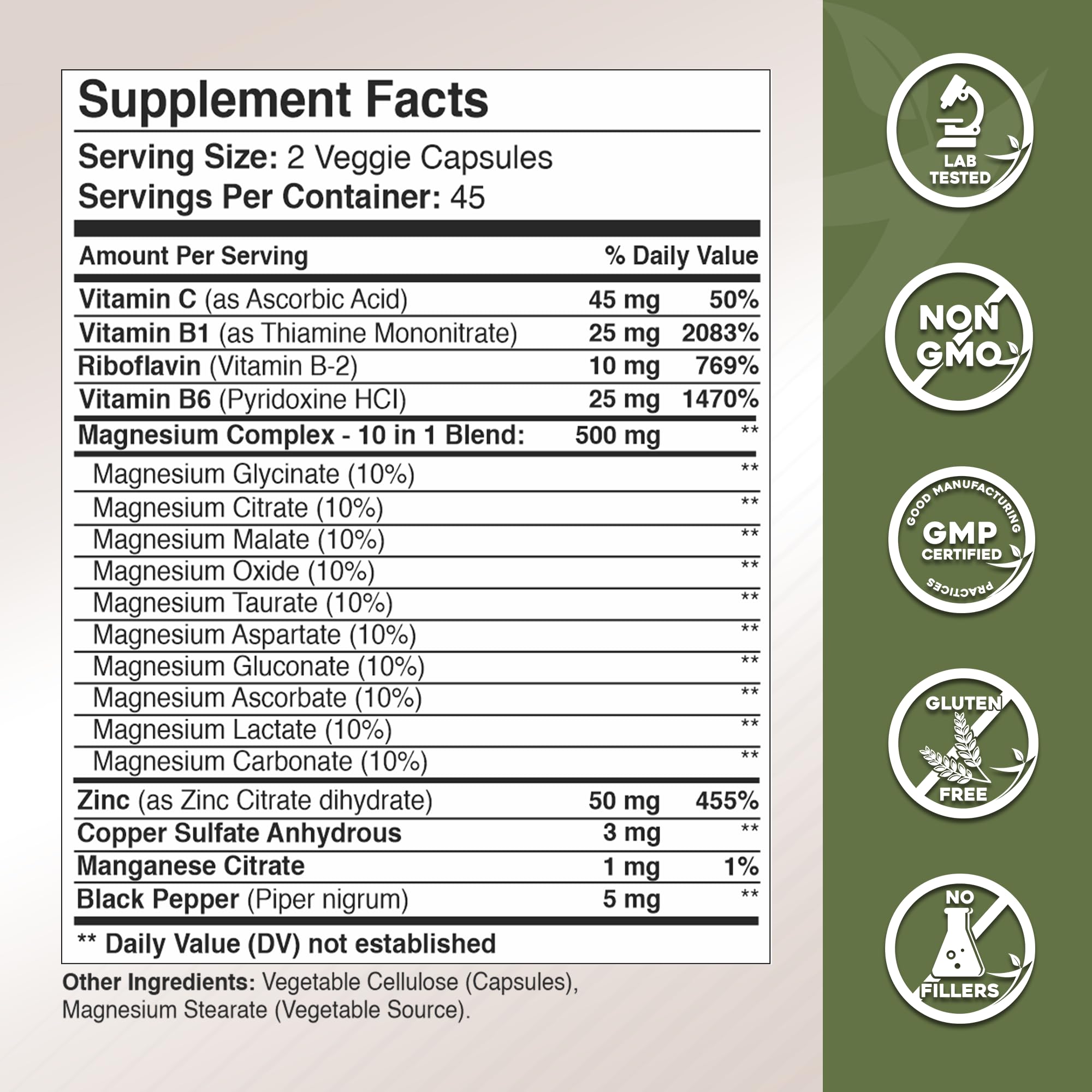 Gade Nutrition Magnesium Complex 10 in 1 - Glycinate, Citrate, Malate, Oxide, Taurate, Aspartate, Gluconate Ascorbate Lactate Carbonate Zinc Copper Manganese & Vitamins 90 Count GADE NUTRITION BOOST YOUR HEALTH uk supplements