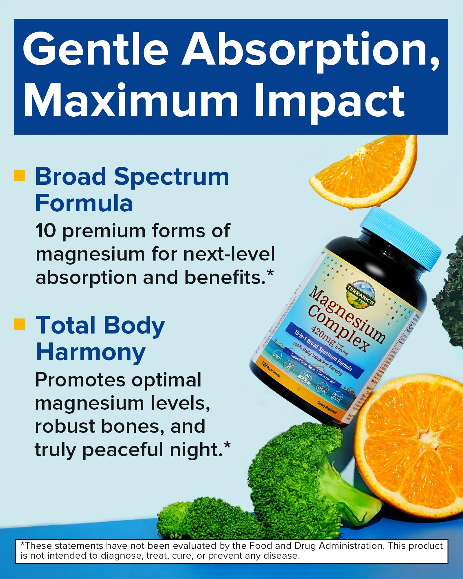 Terranics Magnesium Complex Supplement 420mg, 10-in-1 Full-Spectrum Formula, Glycinate, Citrate, Malate & More, Max Absorption, Bone and Heart Support, 120 Veggie Caps Terranics uk supplements