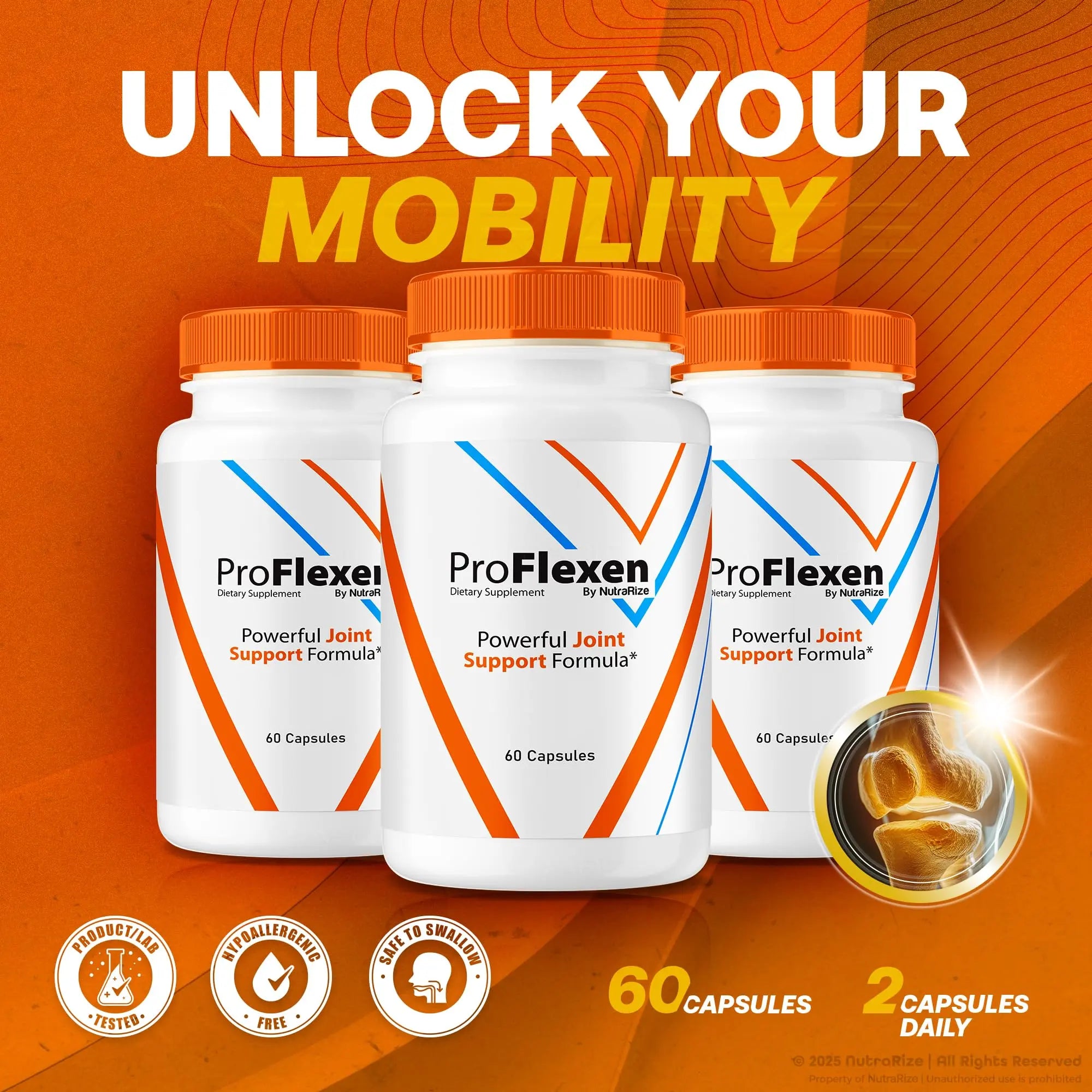ProFlexen Capsules, ProFlexen Advanced Joint Support Formula, ProFlexen Collagen Support Pills, All Natural Supplement for Healthy and Flexible Joints, Official Pro Flexen Joint Reviews (60 Capsules) NutraRize uk supplements