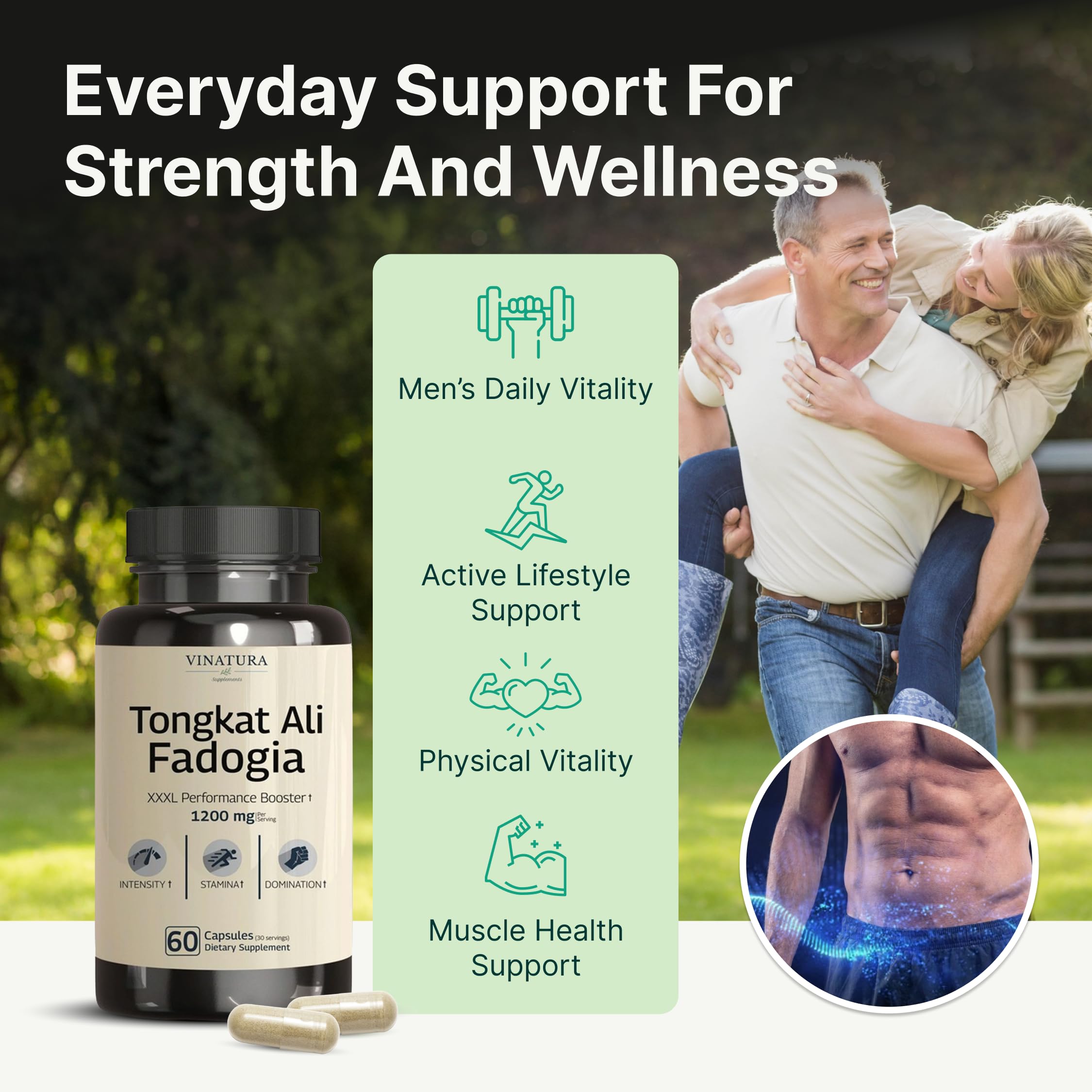 Tongkat Ali Fadogia Agrestis - 1200mg, Enhanced with Nitric Oxide Booster Supplement, Longjack Tongkat Ali for Men, VINATURA uk supplements