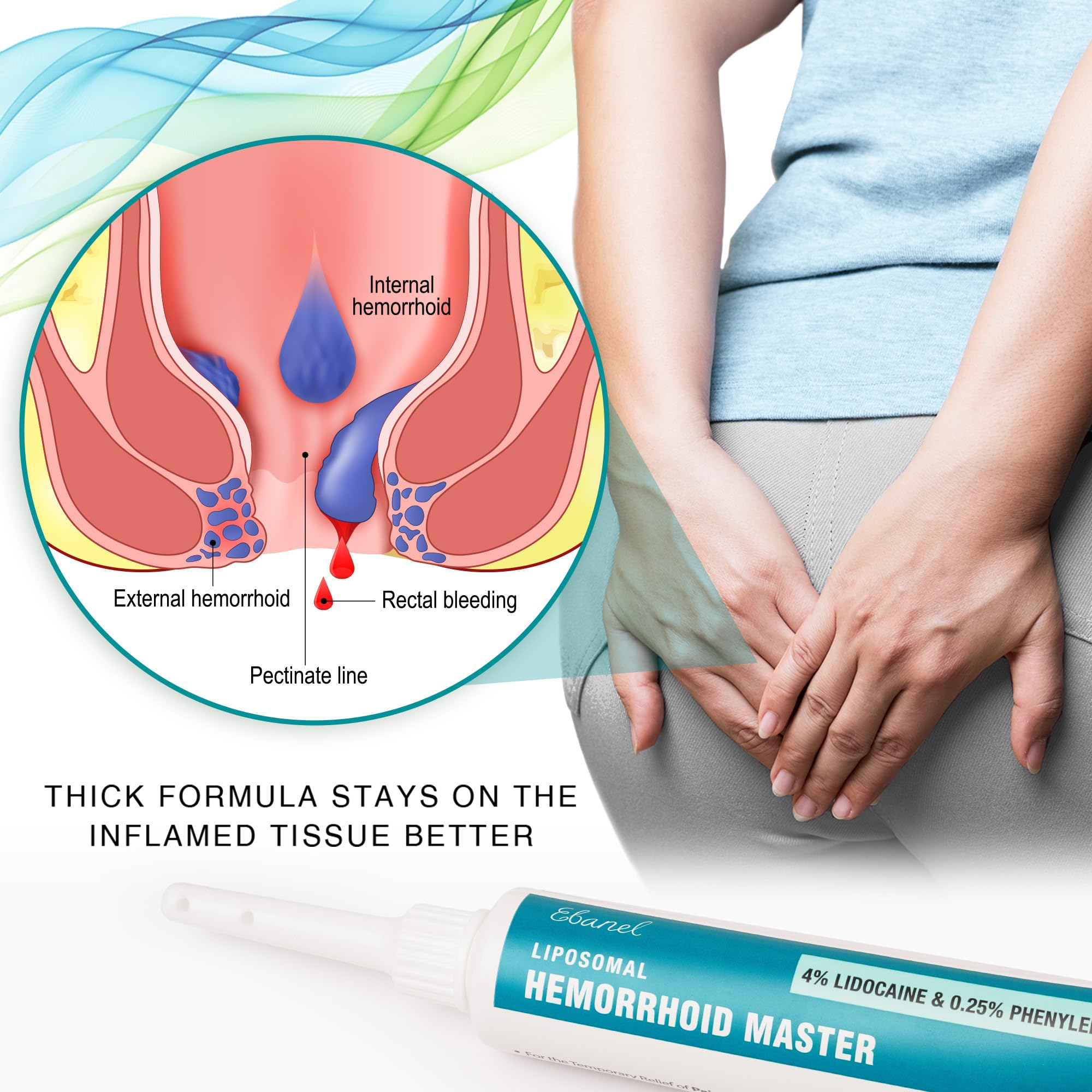 Ebanel 4% Lidocaine Hemorrhoid Treatment Ointment with Phenylephrine, Witch Hazel, Vitamin B6, Zinc Oxide, Frankincense, External and Internal Hemorrhoids Treatment Burn Itch Pain Relief Anal Cream Ebanel uk supplements