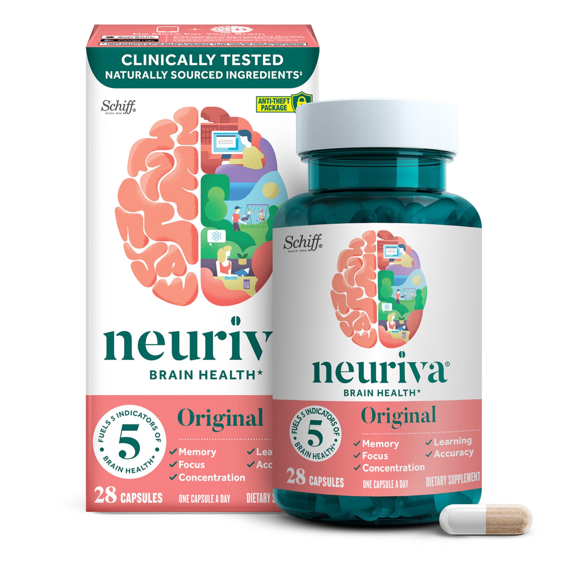 NEURIVA Original Decaffeinated Clinically Tested Nootropic Brain Supplement for Memory, Focus & Concentration, NeuroFactor & Phosphatidylserine, 28ct Capsules NEURIVA uk supplements