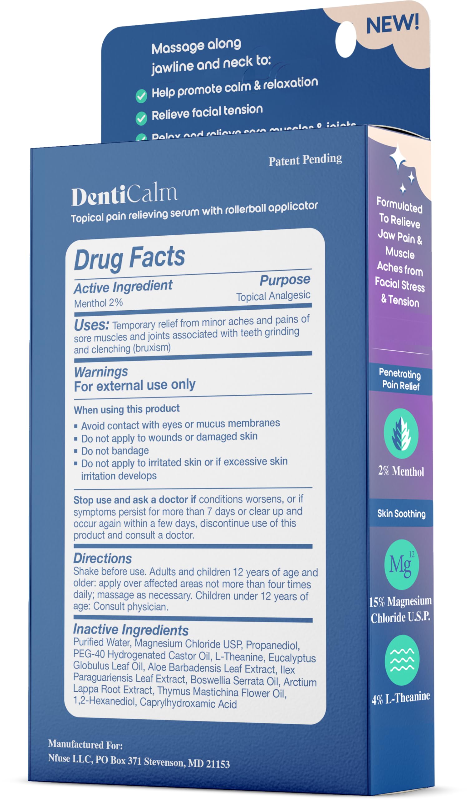 nfuse DentiCalm Soothing Pain Relief for Teeth Grinding and Jaw Clenching (Bruxism), for Jaw, Head and Neck Pain, Stiffness and Tension, Nightguard Discomfort Relief, 0.47 OZ nfuse uk supplements