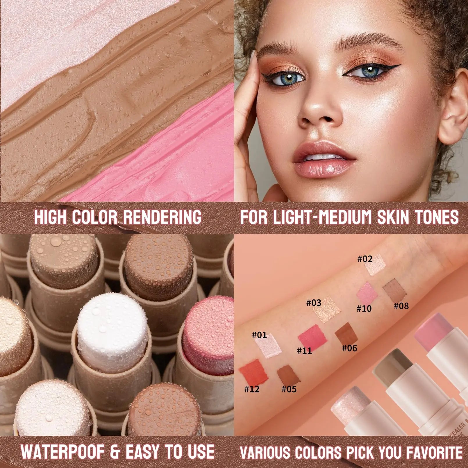 3Pcs Cream Contour Sticks Kit, Highlighter Stick Blush Stick Cream Contour Kit Makeup Set with Brush,Face Brightens & Shades Contour Stick Waterproof for Women QIC uk supplements