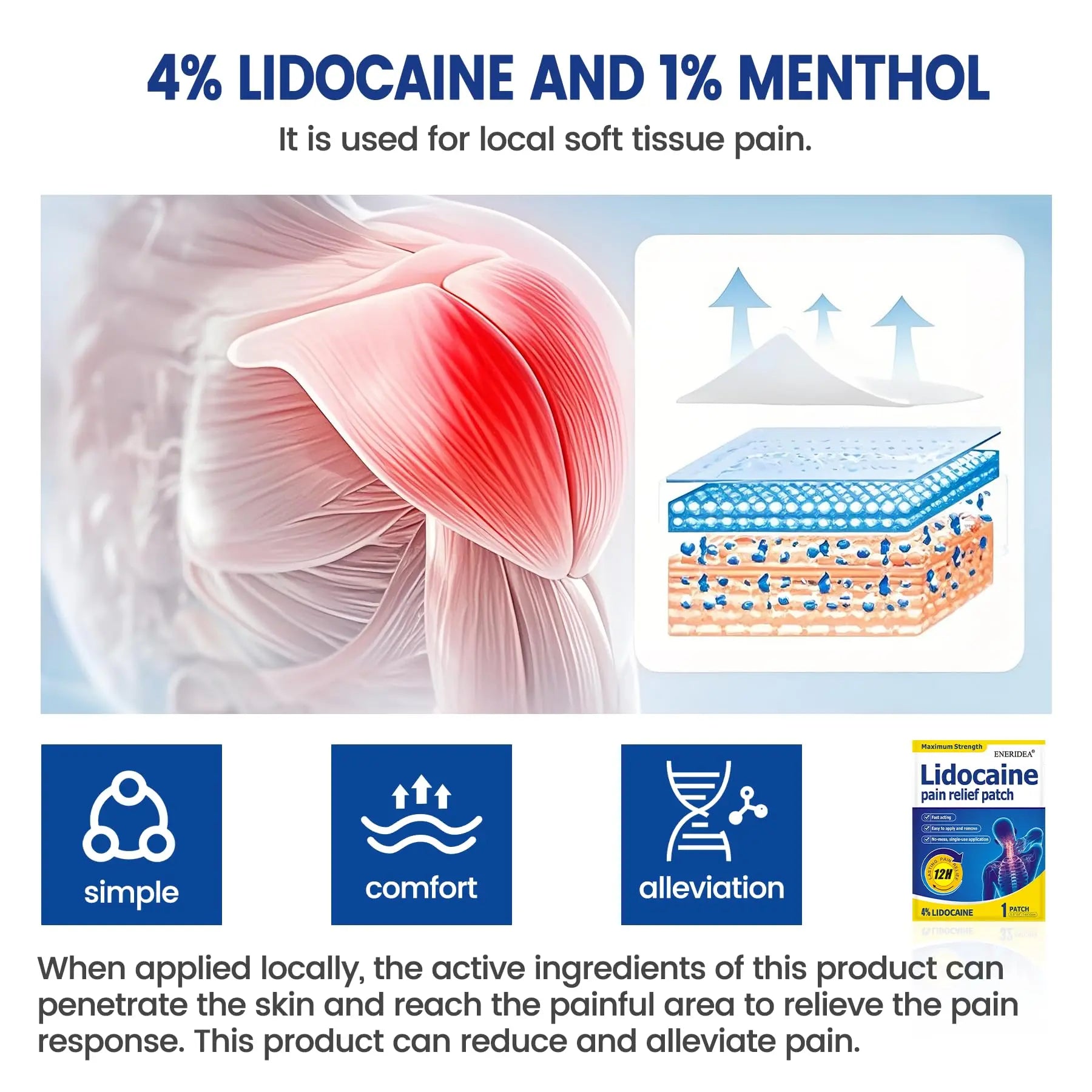 ENERIDEA Lidocaine Gel Pain Relief Patch for Sensitive Skin - Breathable & Hypoallergenic, Flexible Adhesion for Daily Muscle & Joint Comfort - 12 Hour Pain Relief (32 Patches) ENERIDEA uk supplements