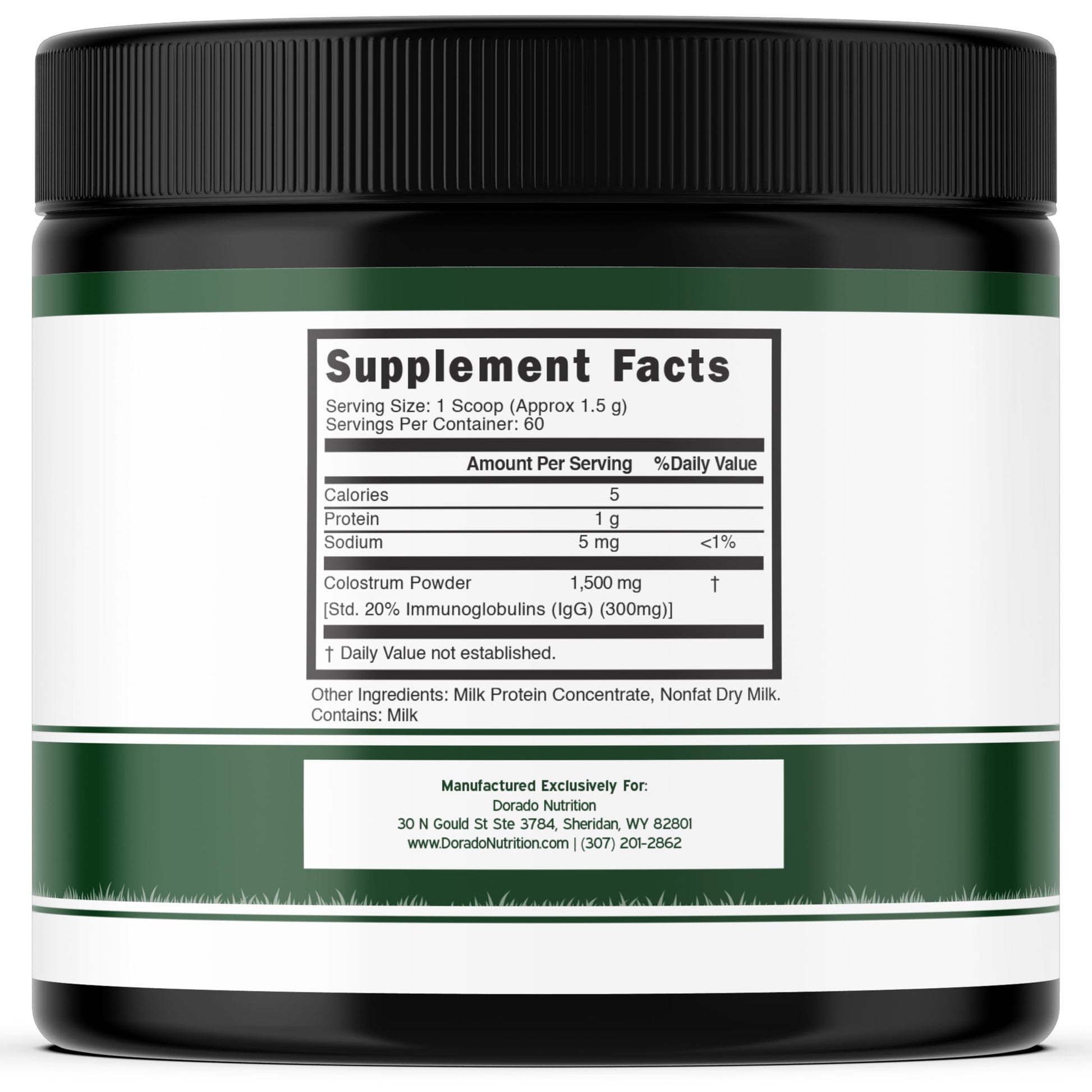 Colostrum Supplement Powder 90g (60 Servings of 1.5g Pure Bovine Colostrum Std. to Contain 20% IgG Immunoglobulins) Grass Fed Powder - No Fillers, Third Party Tested, Unflavored & Non-GMO DORADO NUTRITION uk supplements