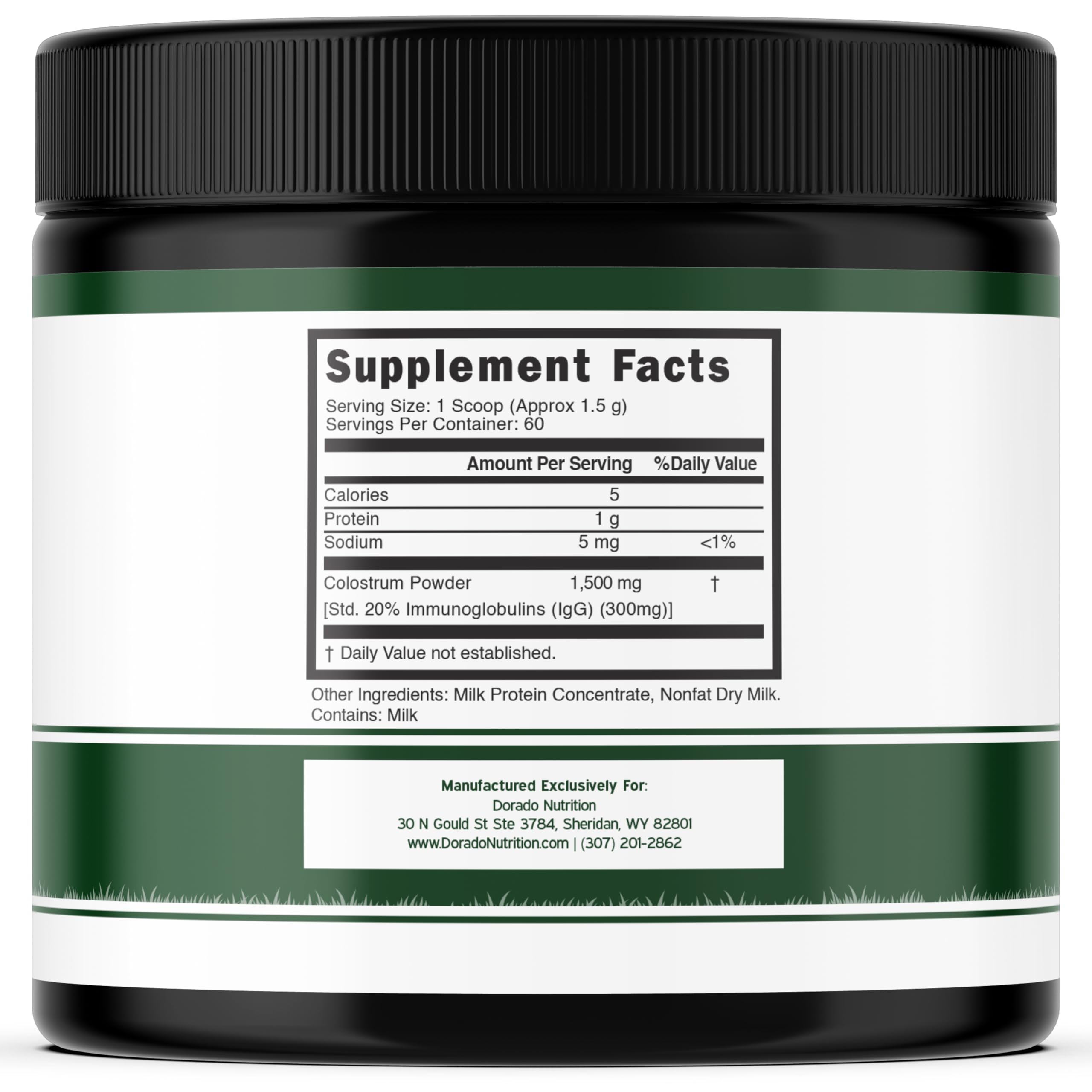 Colostrum Supplement Powder 90g (60 Servings of 1.5g Pure Bovine Colostrum Std. to Contain 20% IgG Immunoglobulins) Grass Fed Powder - No Fillers, Third Party Tested, Unflavored & Non-GMO DORADO NUTRITION uk supplements