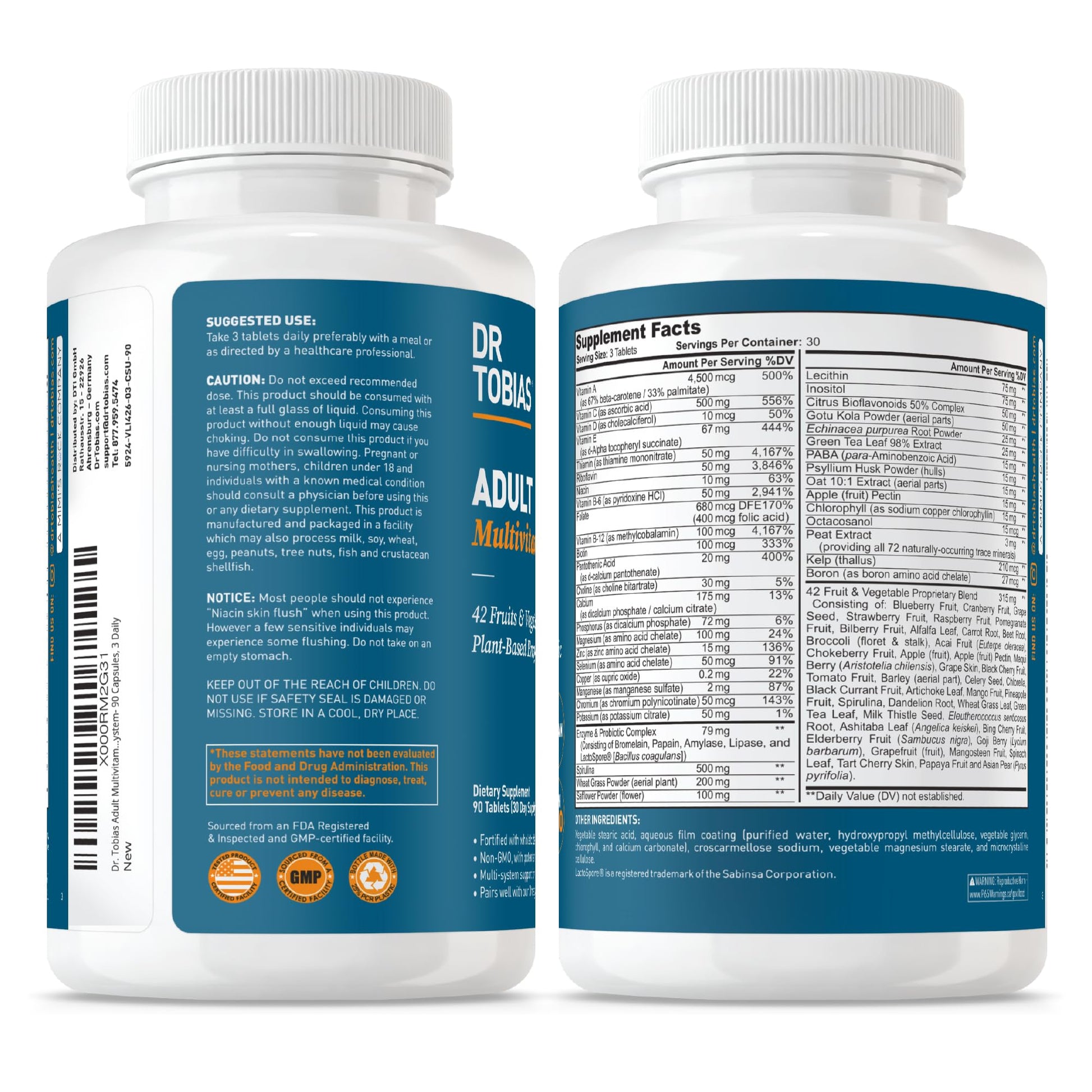 Dr. Tobias Adult Multivitamin for Women & Men, Immune Supporting Vitamins from 42 Fruits, Vegetables, Plus Probiotics, Vegan Multivitamins Dr. Tobias uk supplements