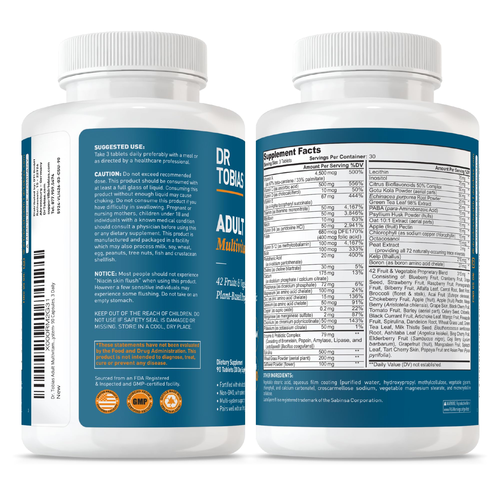 Dr. Tobias Adult Multivitamin for Women & Men, Immune Supporting Vitamins from 42 Fruits, Vegetables, Plus Probiotics, Vegan Multivitamins Dr. Tobias uk supplements