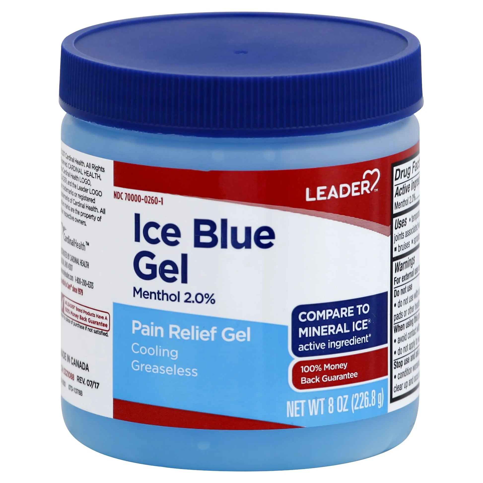 LEADER Ice Blue Gel Pain Relieving Greaseless Fast-Acting Topical Analgesic Cooling Therapy Muscle Joint Long-Lasting Relief Backache Arthritis Sports Injuries soothes Aches 8oz. Each (Pack of 5) Leader uk supplements